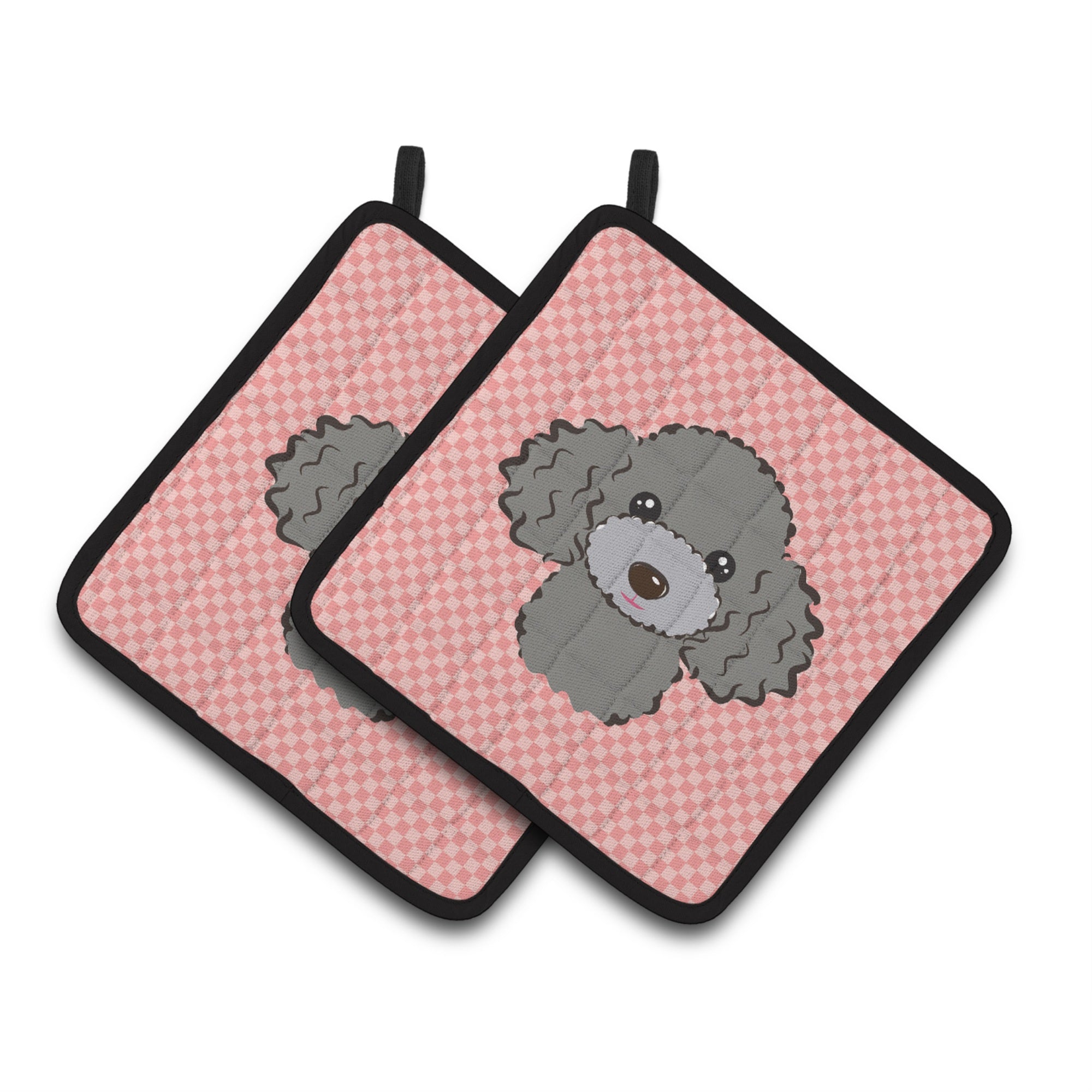 'Caroline'S Treasures Checkerboard Pink Silver Gray Poodle Pair Of Pot Holders Bb1259Pthd, 7.5Hx7.5W, Multicolor''