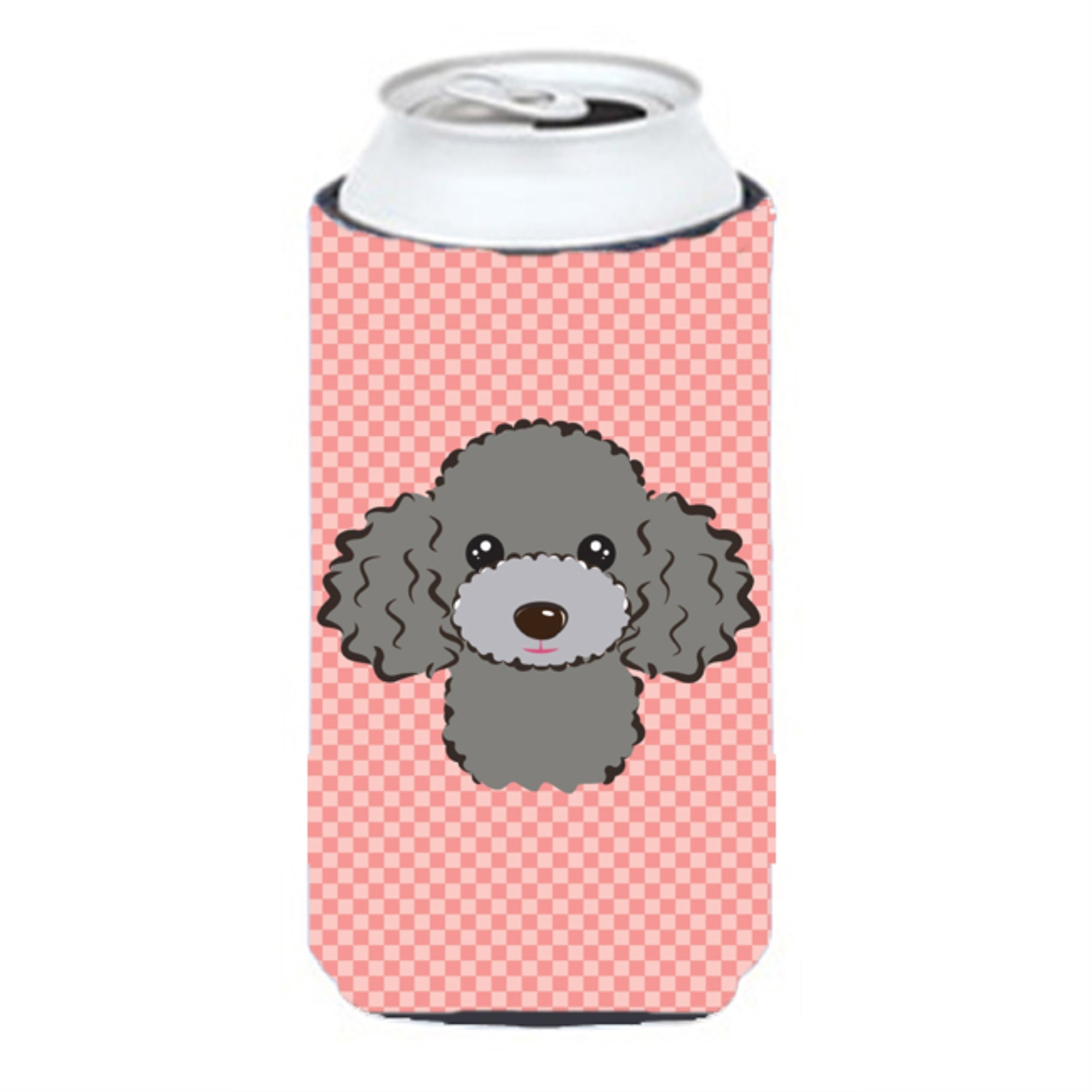 Checkerboard Pink Silver Gray Poodle Tall Boy Beverage Insulator Hugger Bb1259Tbc