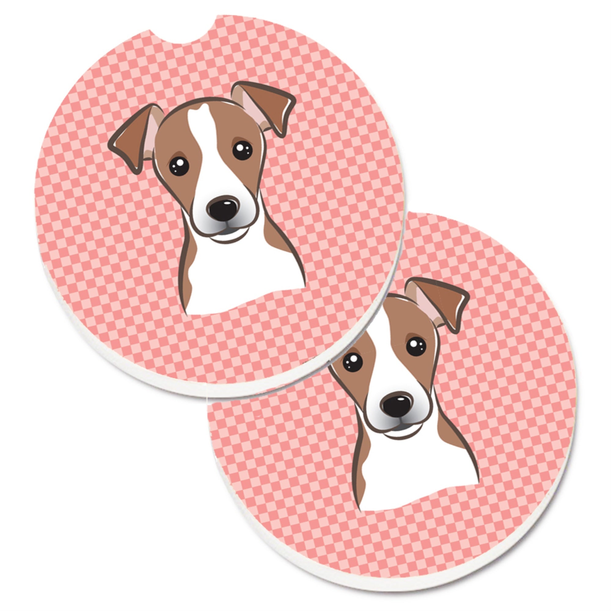 'Caroline'S Treasures Checkerboard Pink Jack Russell Terrier Set Of 2 Cup Holder Car Coasters Bb1260Carc, 2.56, Multicolor''