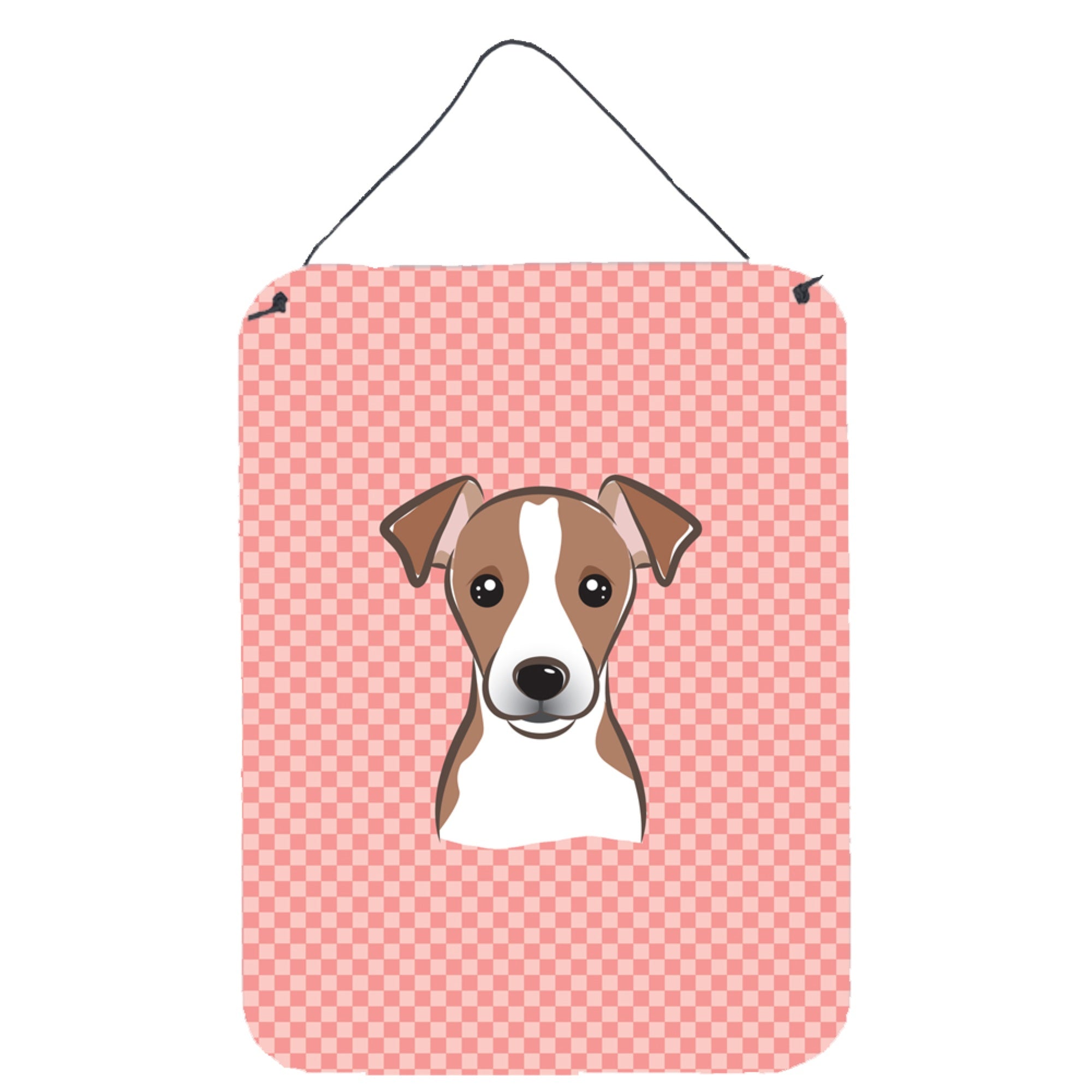 'Caroline'S Treasures Bb1260Ds1216 Checkerboard Pink Jack Russell Terrier Wall Or Door Hanging Prints, 16'''' X 12''''''