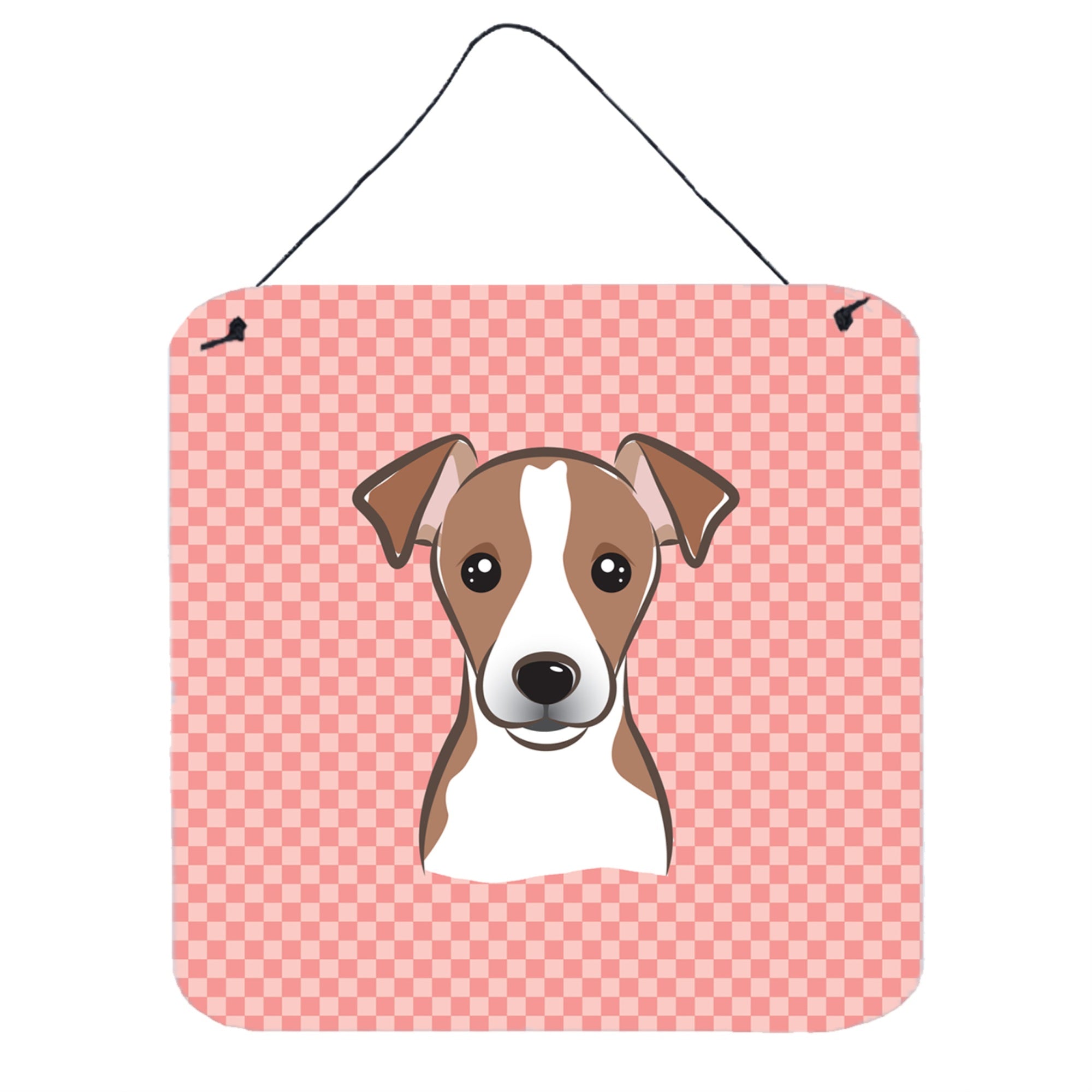 'Caroline'S Treasures Bb1260Ds66 Checkerboard Pink Jack Russell Terrier Wall Or Door Hanging Prints, 6 X 6''''''