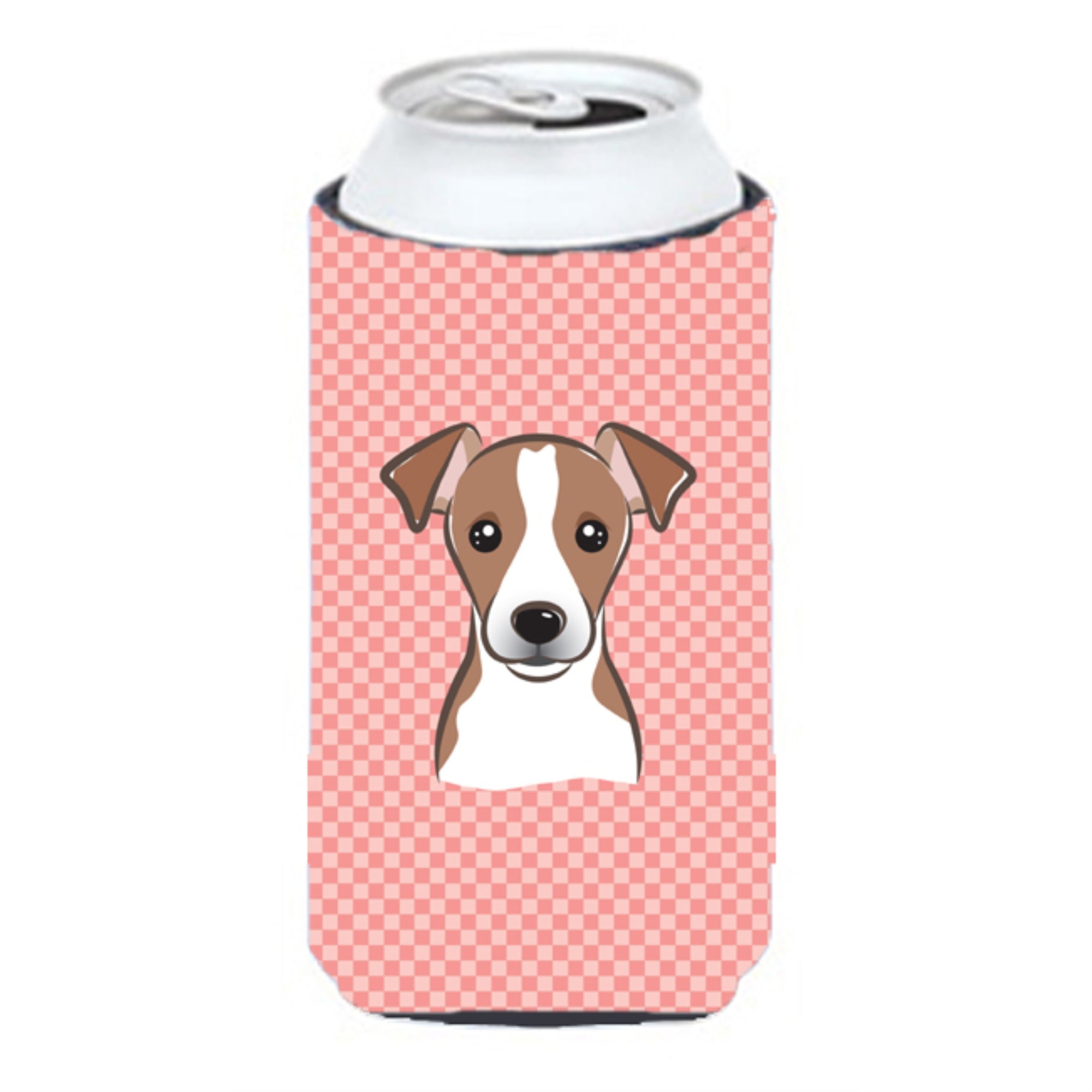 Checkerboard Pink Jack Russell Terrier Tall Boy Beverage Insulator Hugger Bb1260Tbc
