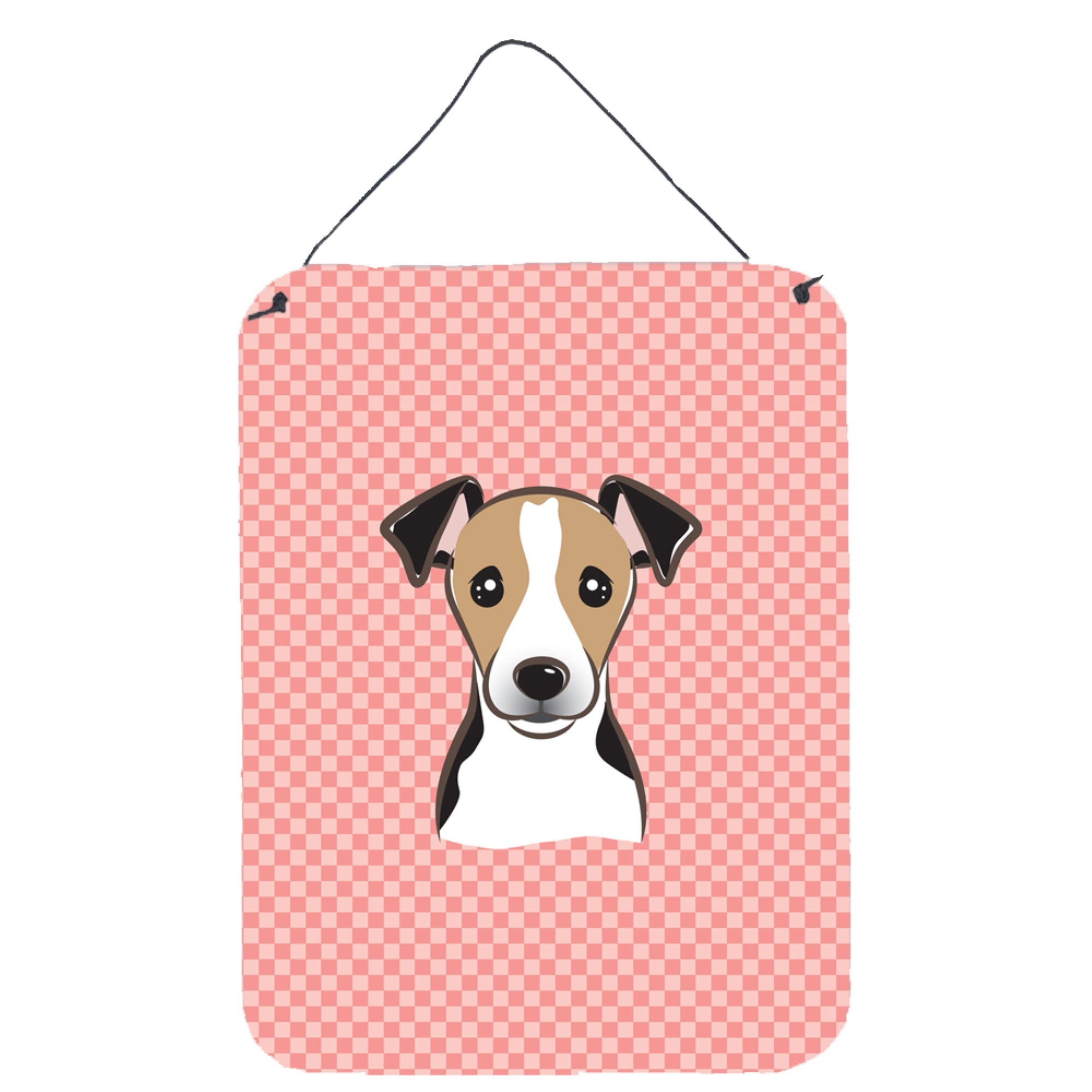 'Caroline'S Treasures Bb1261Ds1216 Checkerboard Pink Jack Russell Terrier Wall Or Door Hanging Prints, 16'''' X 12''''''