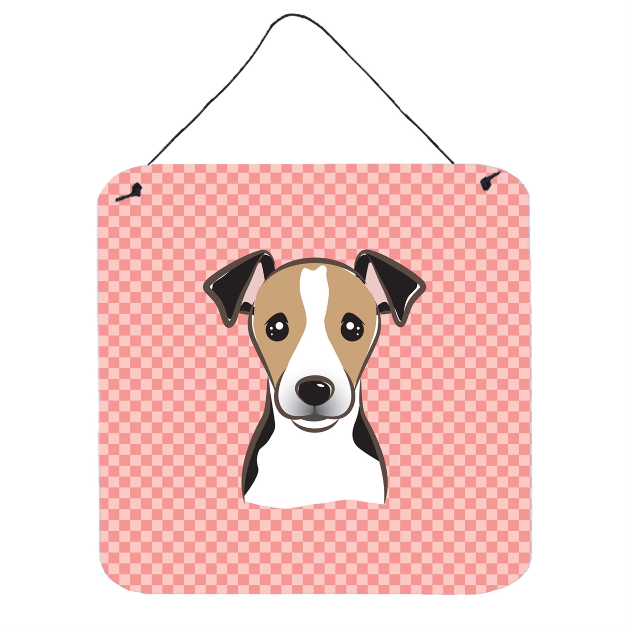 'Caroline'S Treasures Bb1261Ds66 Checkerboard Pink Jack Russell Terrier Wall Or Door Hanging Prints, 6 X 6''''''