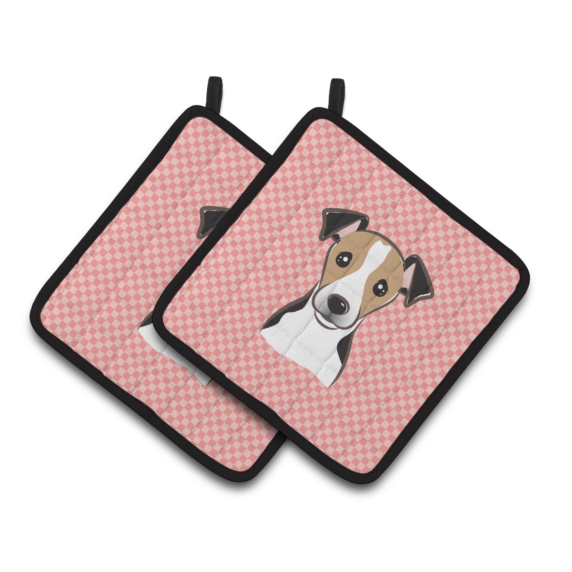 'Caroline'S Treasures Checkerboard Pink Jack Russell Terrier Pair Of Pot Holders Bb1261Pthd, 7.5Hx7.5W, Multicolor''
