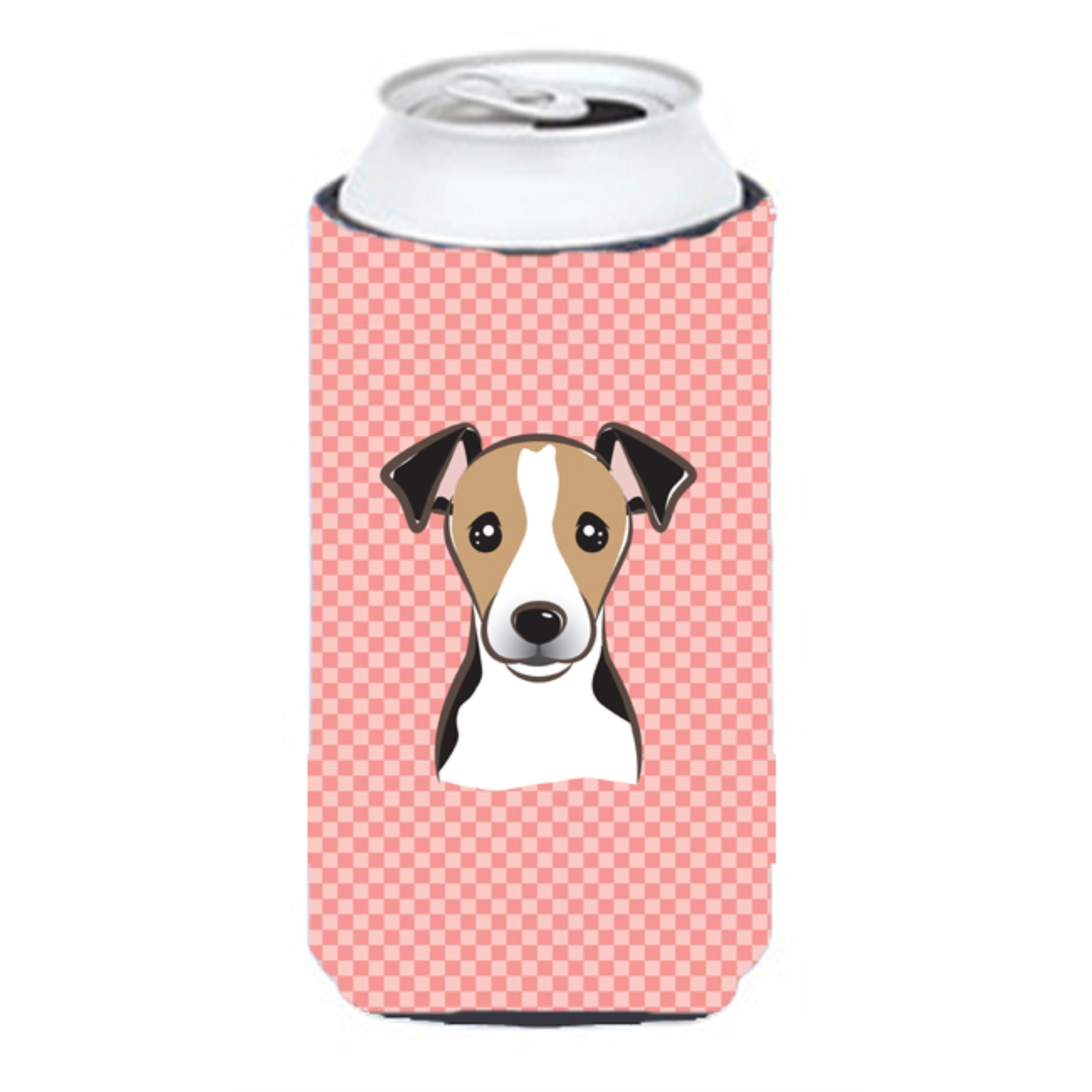 Checkerboard Pink Jack Russell Terrier Tall Boy Beverage Insulator Hugger Bb1261Tbc