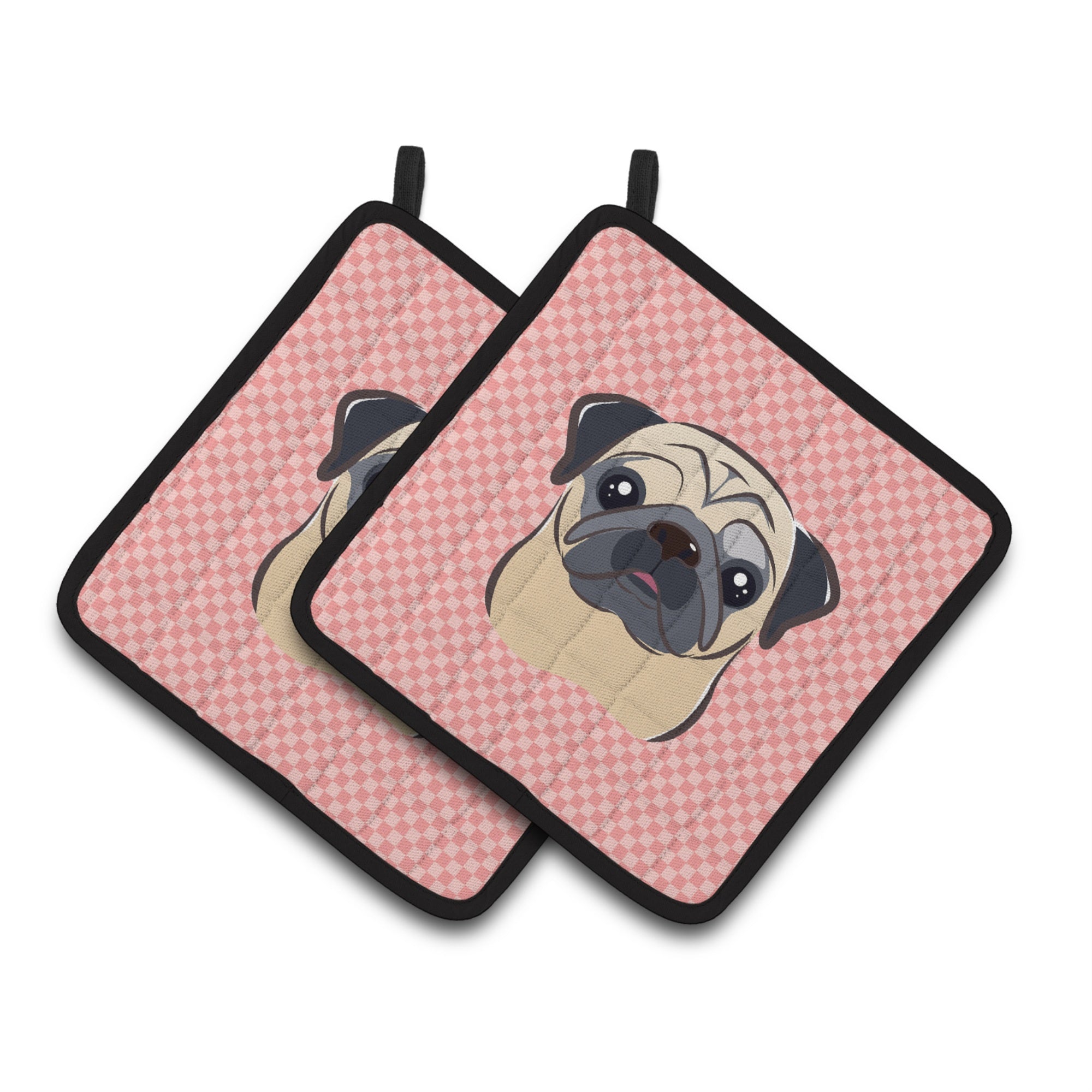 'Caroline'S Treasures Checkerboard Pink Fawn Pug Pair Of Pot Holders Bb1262Pthd, 7.5Hx7.5W, Multicolor''