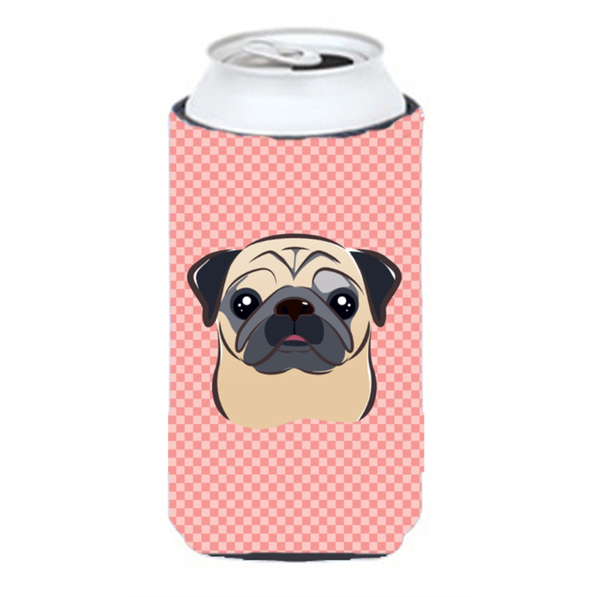 Checkerboard Pink Fawn Pug Tall Boy Beverage Insulator Hugger Bb1262Tbc