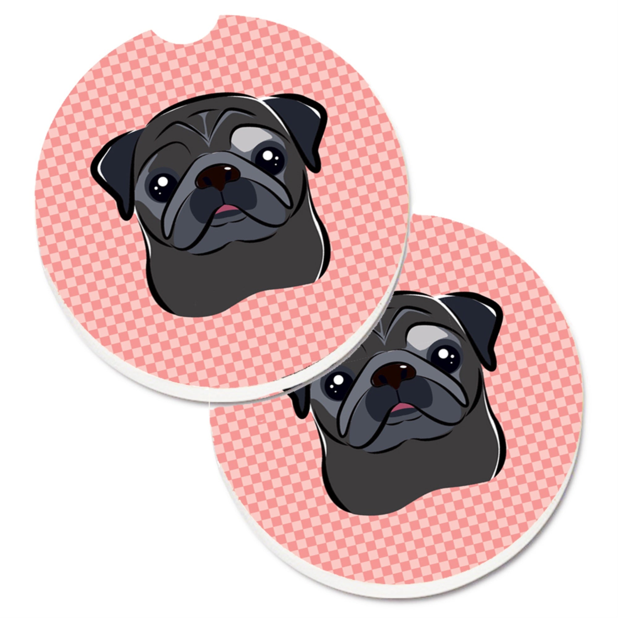 'Caroline'S Treasures Checkerboard Pink Black Pug Set Of 2 Cup Holder Car Coasters Bb1263Carc, 2.56, Multicolor''