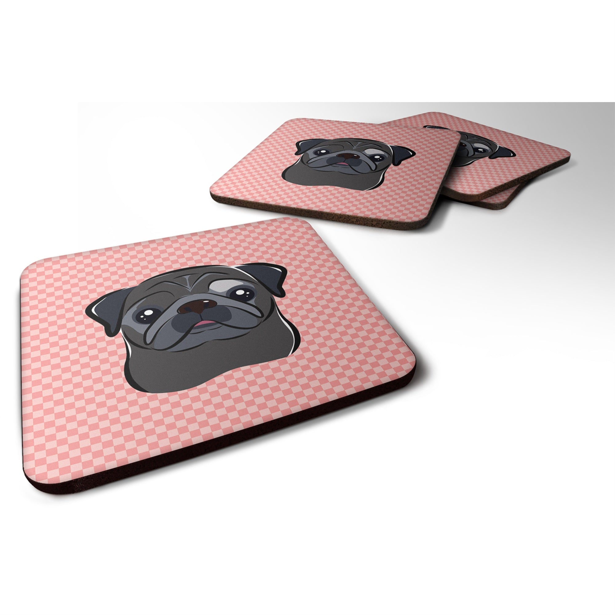 'Caroline'S Treasures Bb1263Fc Checkerboard Pink Black Pug Foam Coaster (Set Of 4), 3.5'''' H X 3.5'''' W, Multicolor''