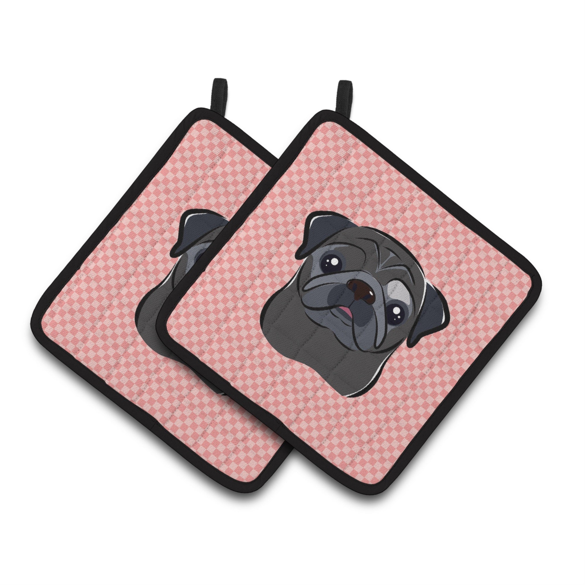 'Caroline'S Treasures Checkerboard Pink Black Pug Pair Of Pot Holders Bb1263Pthd, 7.5Hx7.5W, Multicolor''