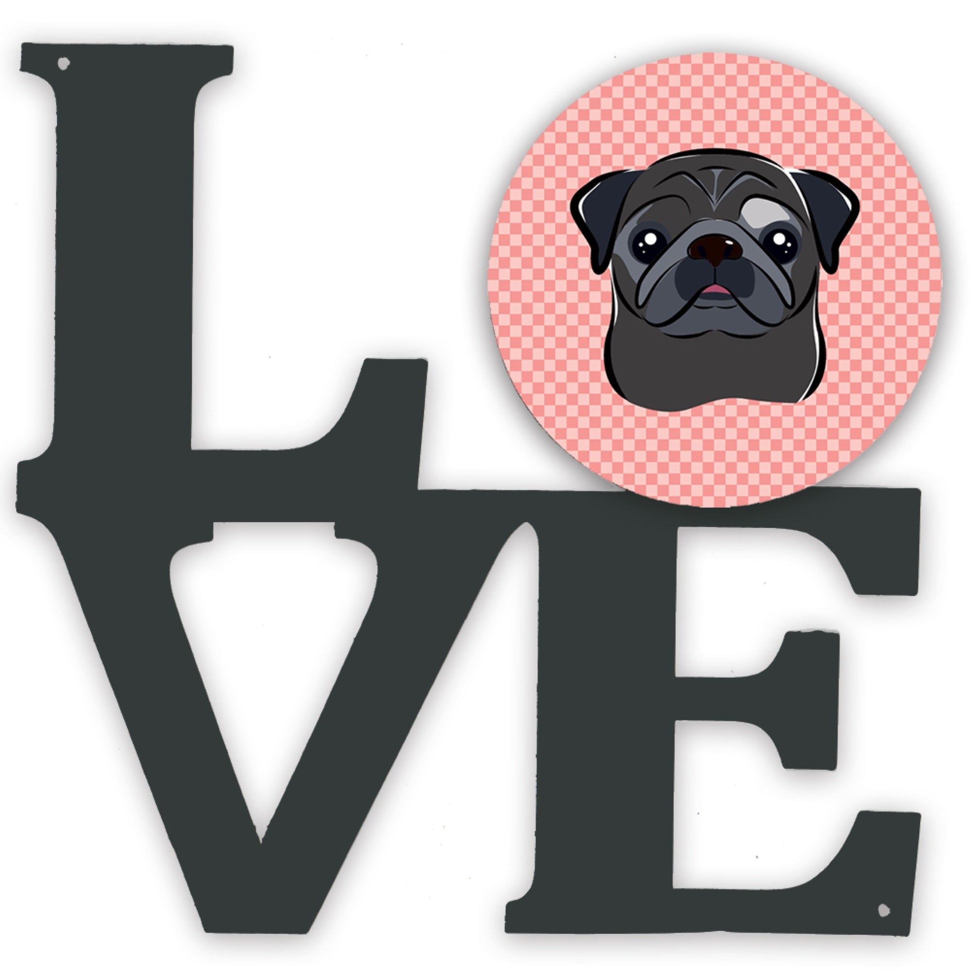 'Caroline'S Treasures Checkerboard Pink Black Pug Metal Artwork Love Wall-Decor, Multicolor''