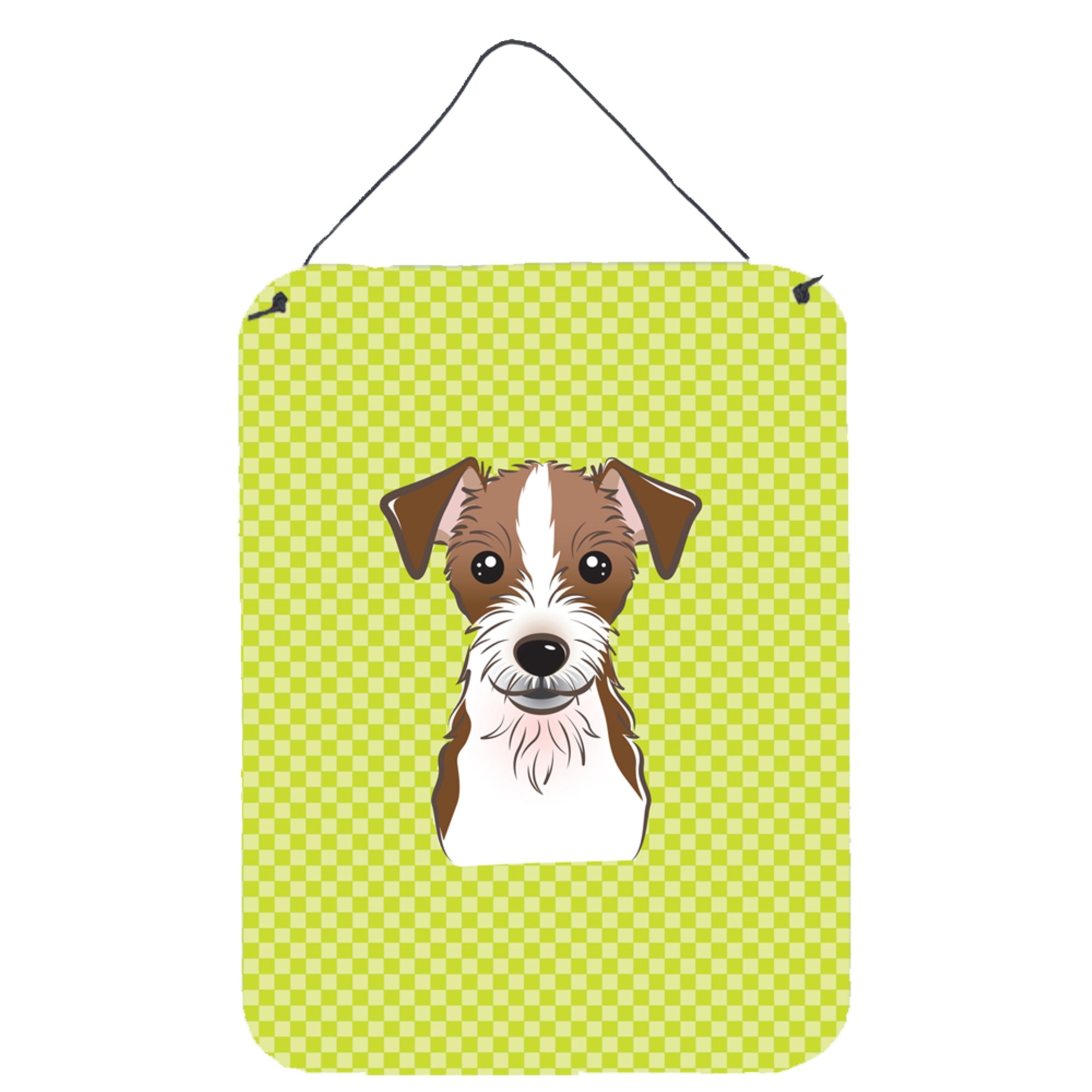'Caroline'S Treasures Bb1264Ds1216 Checkerboard Lime Green Jack Russell Terrier Wall Or Door Hanging Prints, 16'''' X 12''''''