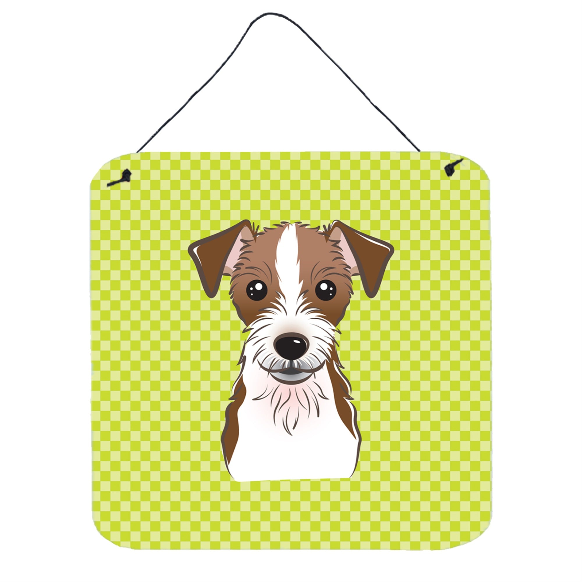 'Caroline'S Treasures Bb1264Ds66 Checkerboard Lime Green Jack Russell Terrier Wall Or Door Hanging Prints, 6 X 6''''''