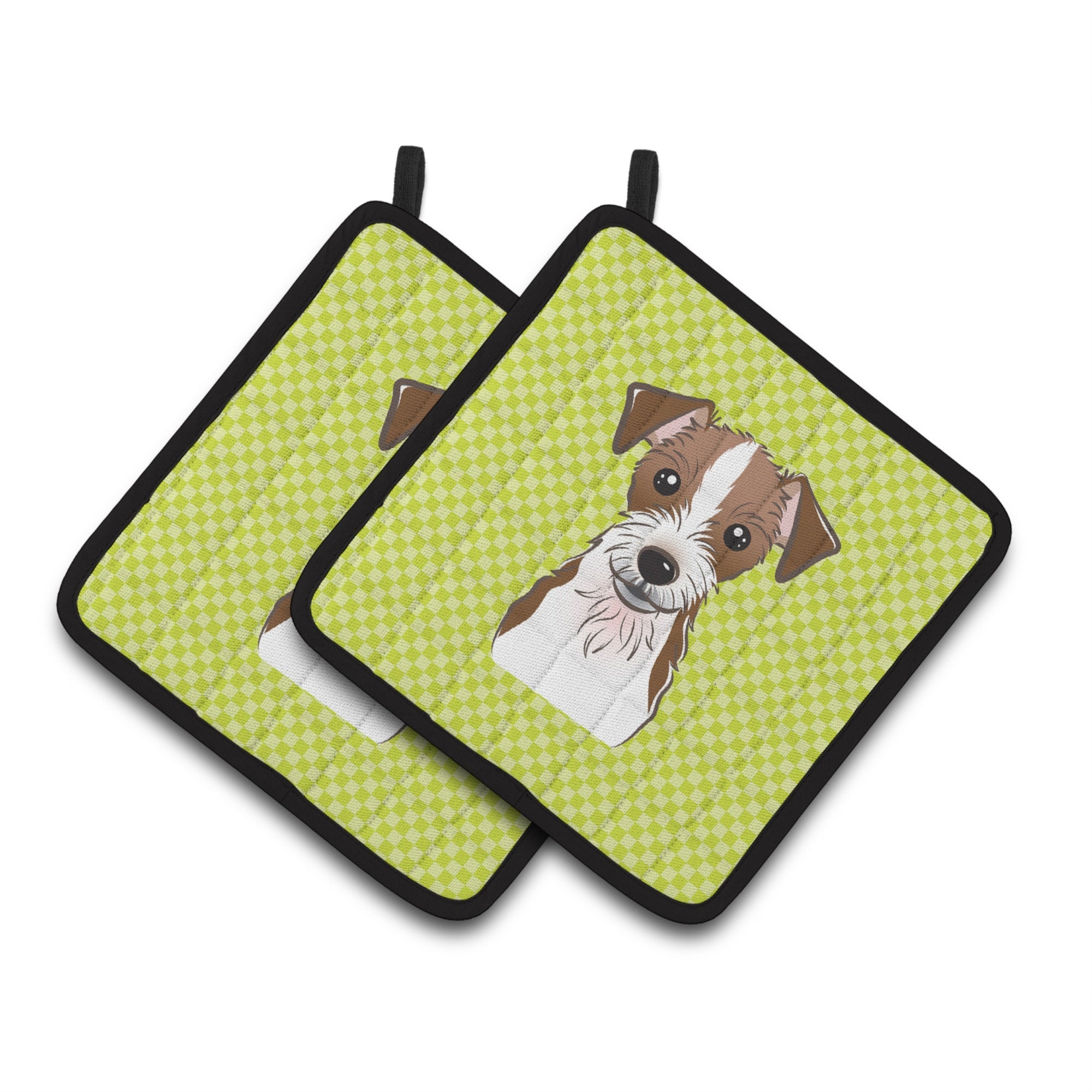 'Caroline'S Treasures Checkerboard Lime Green Jack Russell Terrier Pair Of Pot Holders Bb1264Pthd, 7.5Hx7.5W, Multicolor''