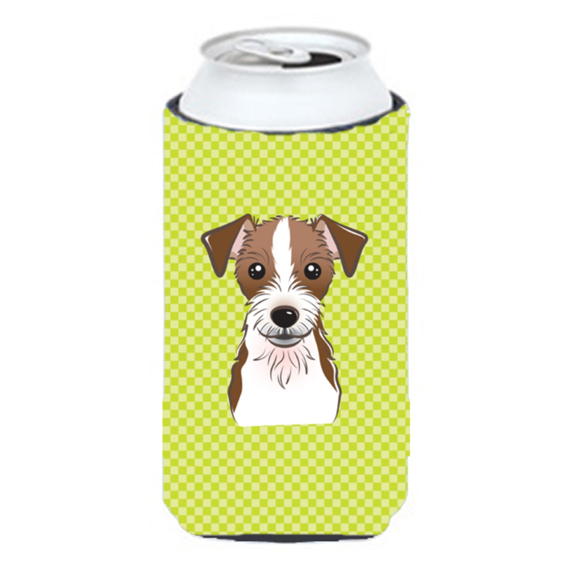 Checkerboard Lime Green Jack Russell Terrier Tall Boy Beverage Insulator Hugger Bb1264Tbc