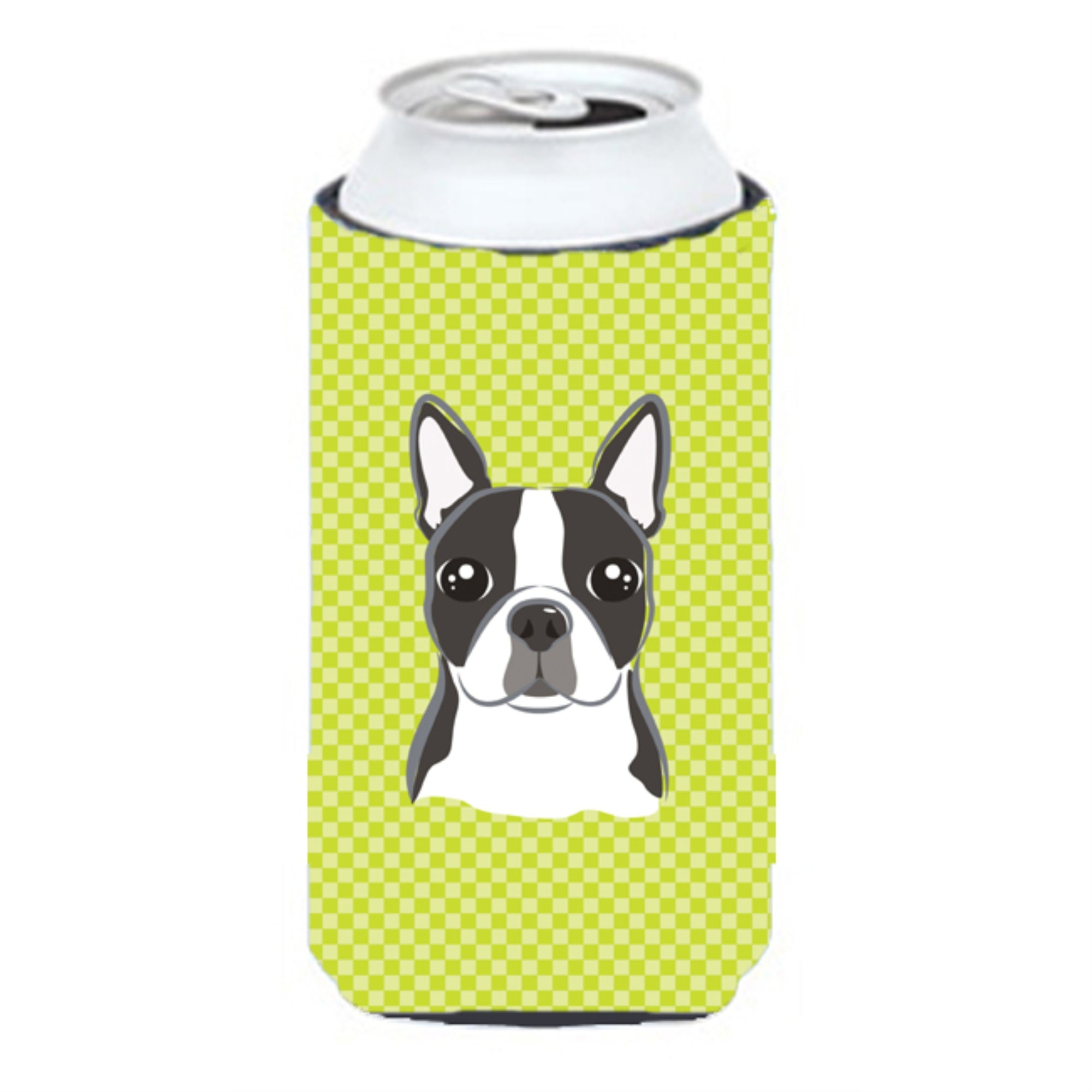 Checkerboard Lime Green Boston Terrier Tall Boy Beverage Insulator Hugger Bb1265Tbc