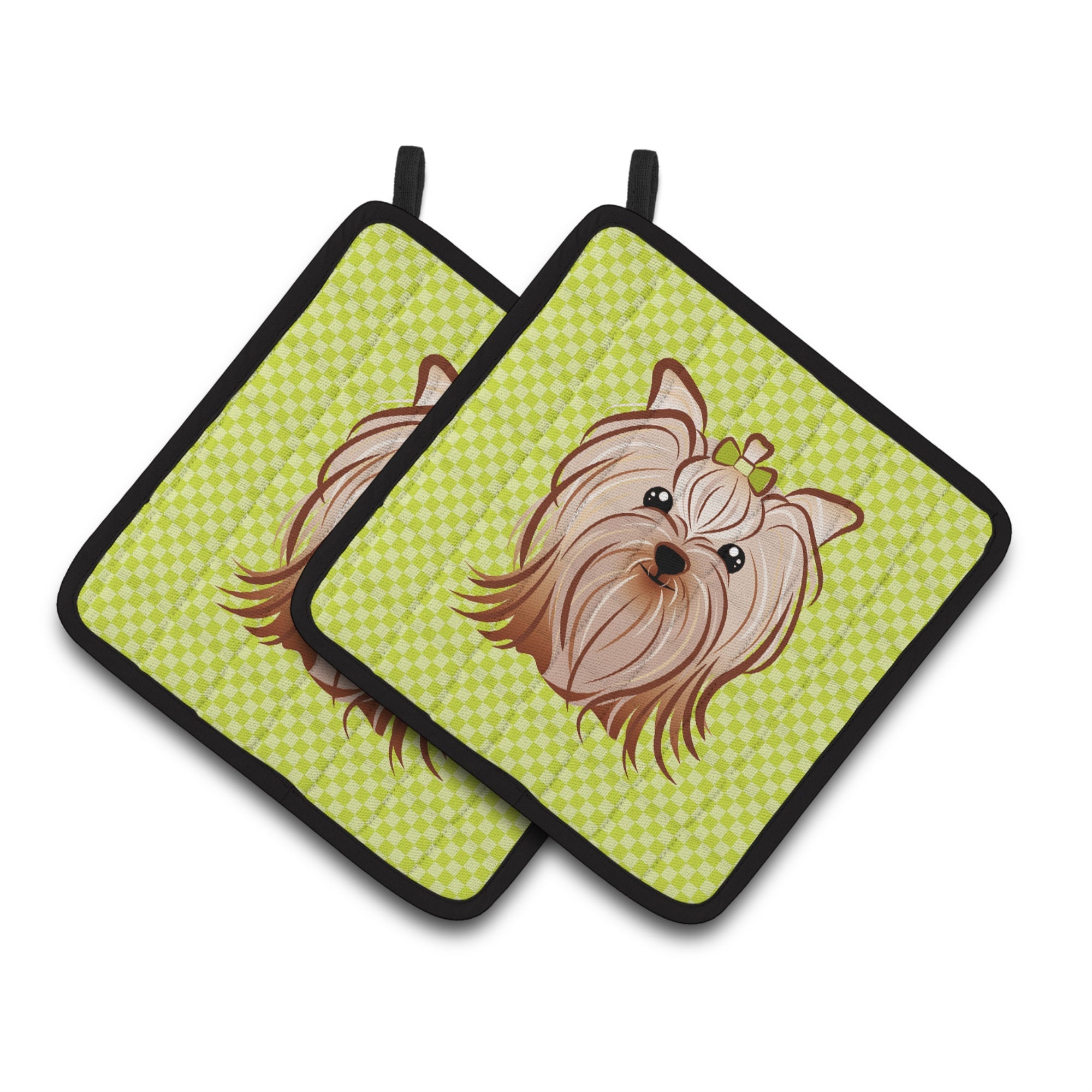 'Caroline'S Treasures Checkerboard Lime Green Yorkie Yorkishire Terrier Pair Of Pot Holders Bb1266Pthd, 7.5Hx7.5W, Multicolor''