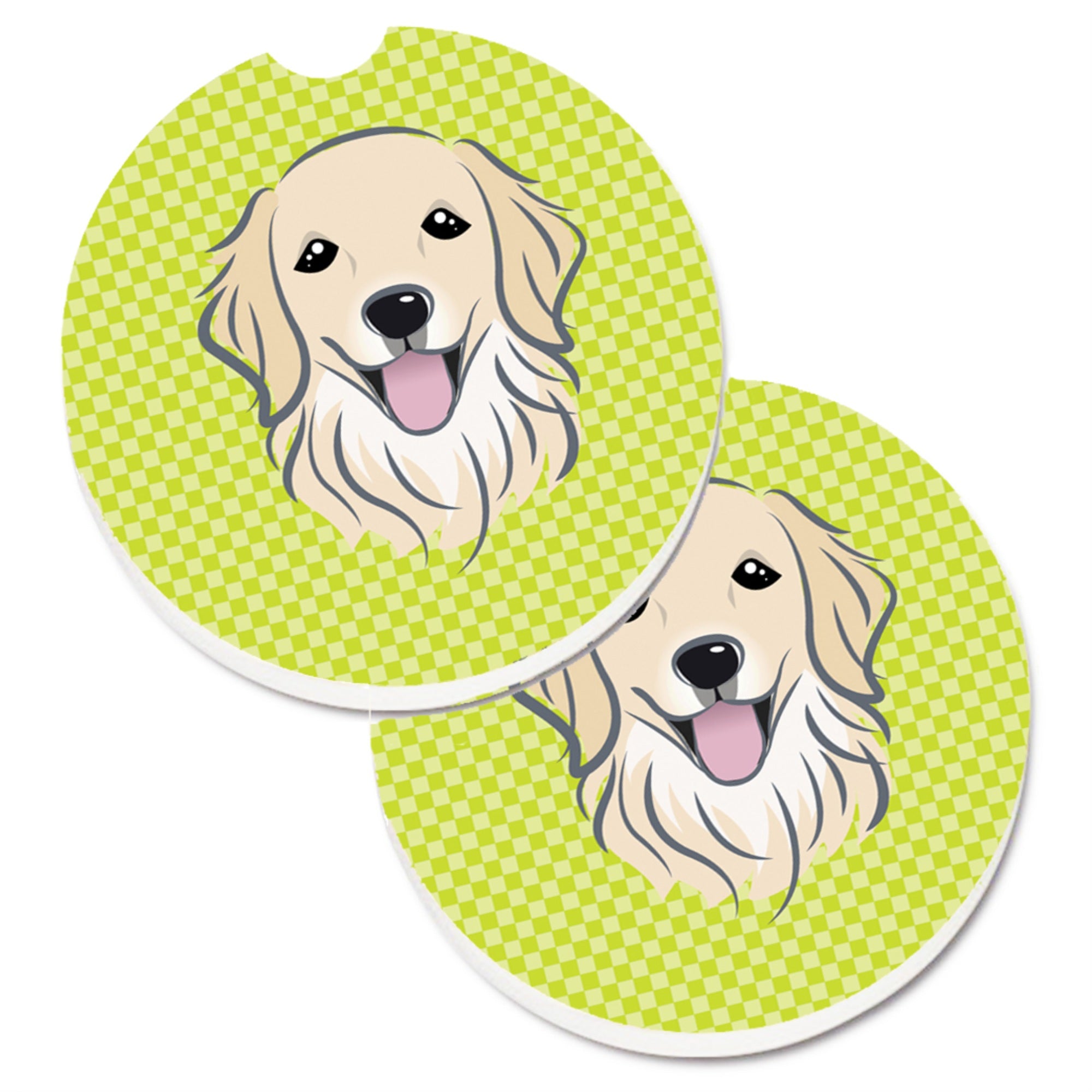 'Caroline'S Treasures Checkerboard Lime Green Golden Retriever Set Of 2 Cup Holder Car Coasters Bb1267Carc, 2.56, Multicolor''