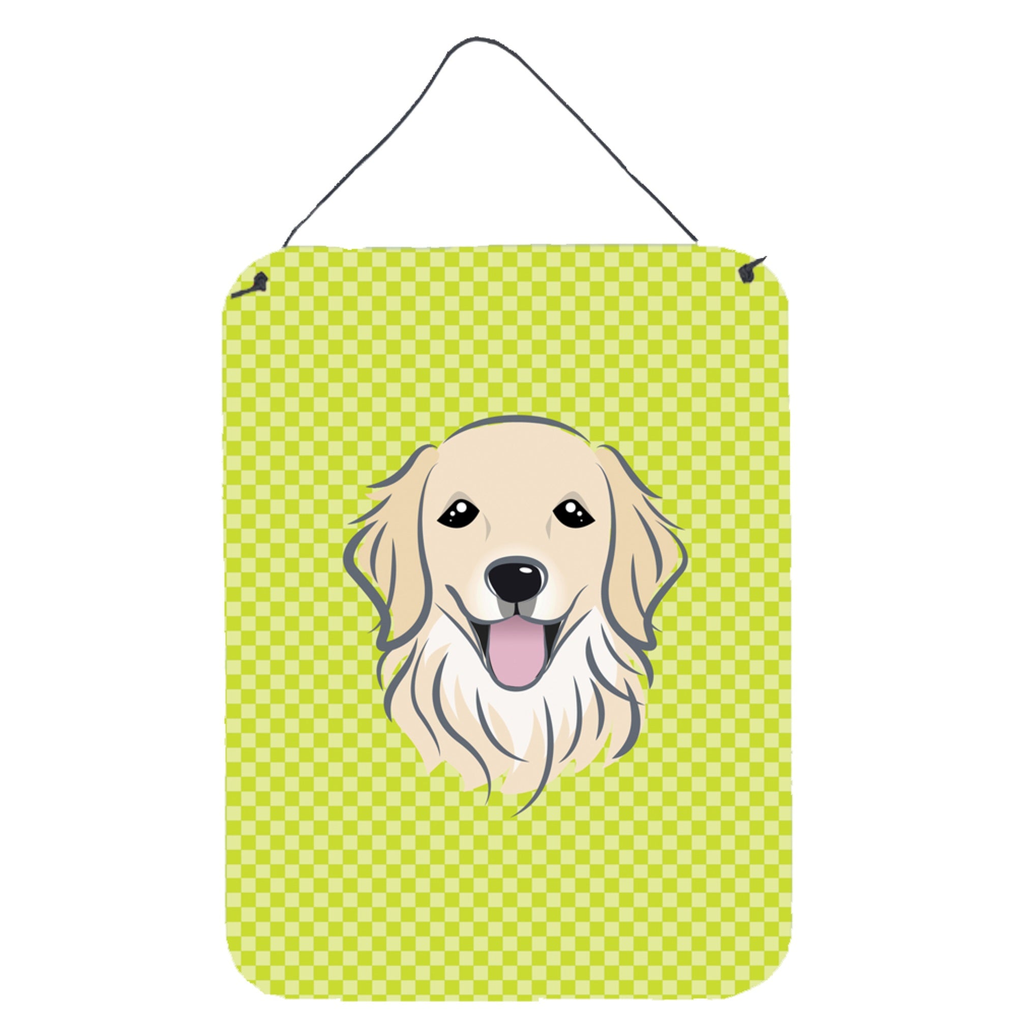 'Caroline'S Treasures Bb1267Ds1216 Checkerboard Lime Green Golden Retriever Wall Or Door Hanging Prints, 16'''' X 12''''''