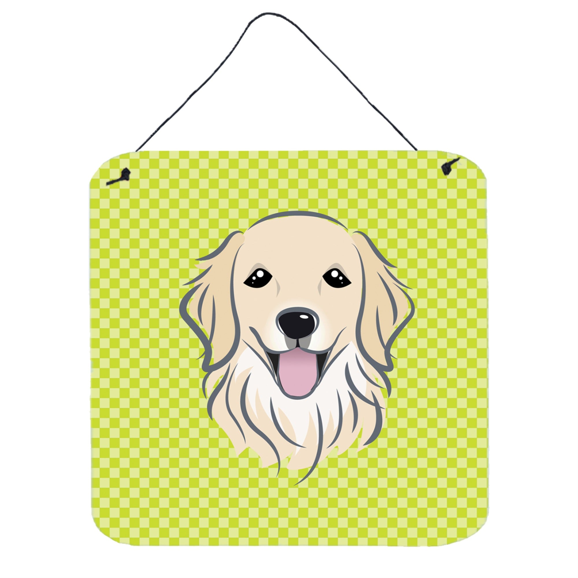 'Caroline'S Treasures Bb1267Ds66 Checkerboard Lime Green Golden Retriever Wall Or Door Hanging Prints, 6 X 6''''''
