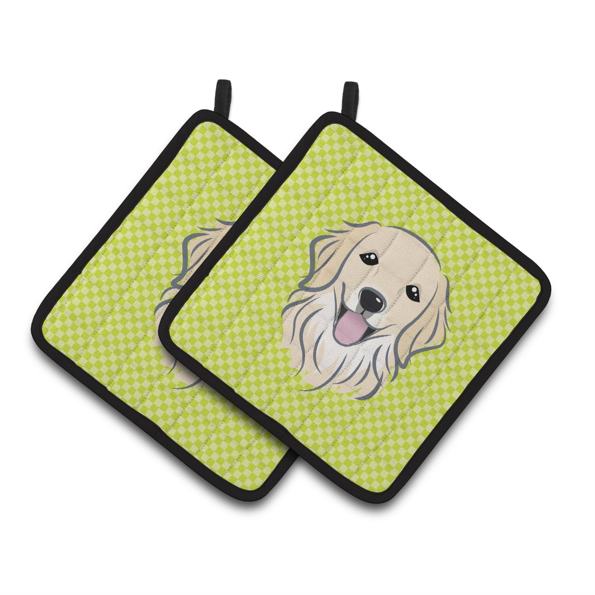 'Caroline'S Treasures Checkerboard Lime Green Golden Retriever Pair Of Pot Holders Bb1267Pthd, 7.5Hx7.5W, Multicolor''