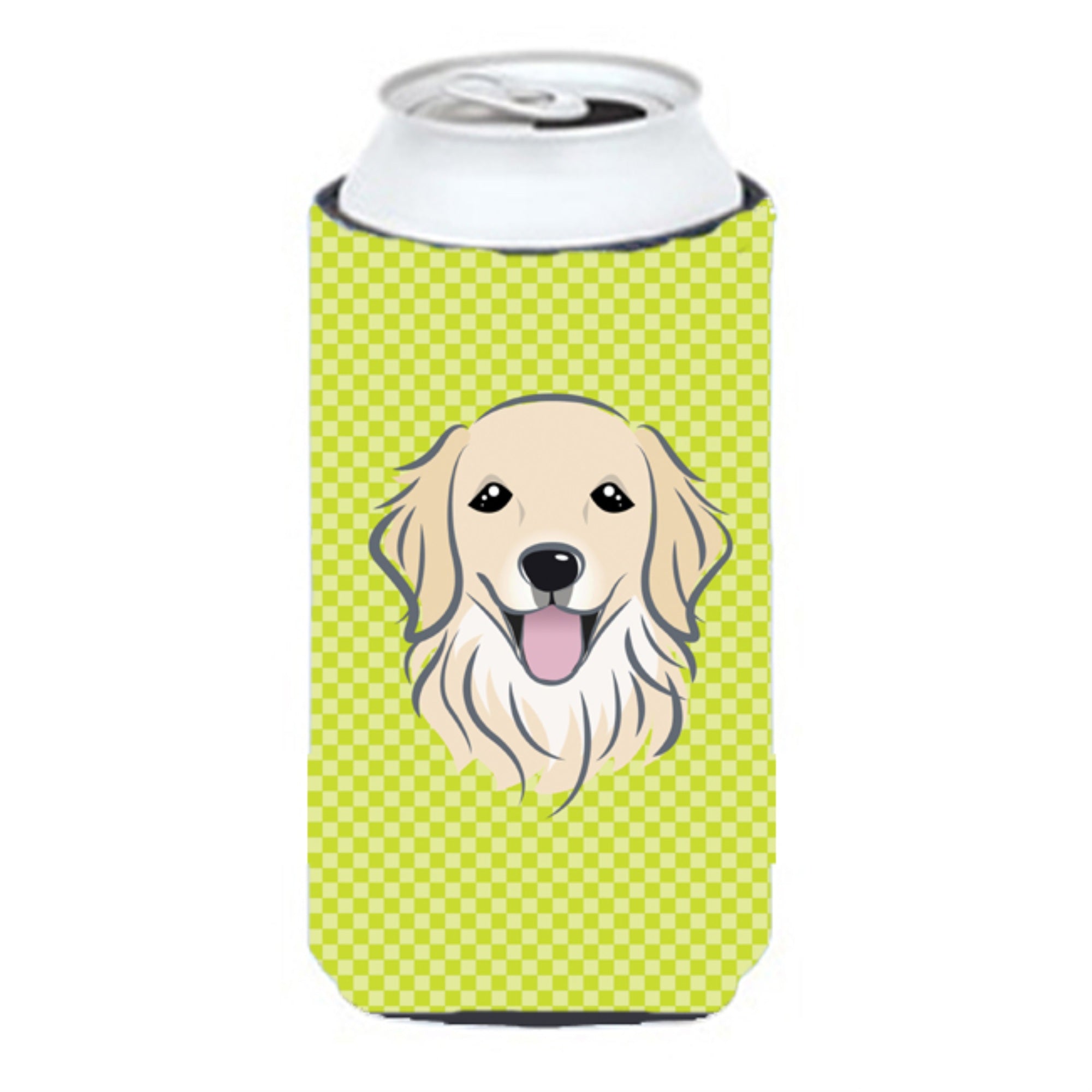 Checkerboard Lime Green Golden Retriever Tall Boy Beverage Insulator Hugger Bb1267Tbc