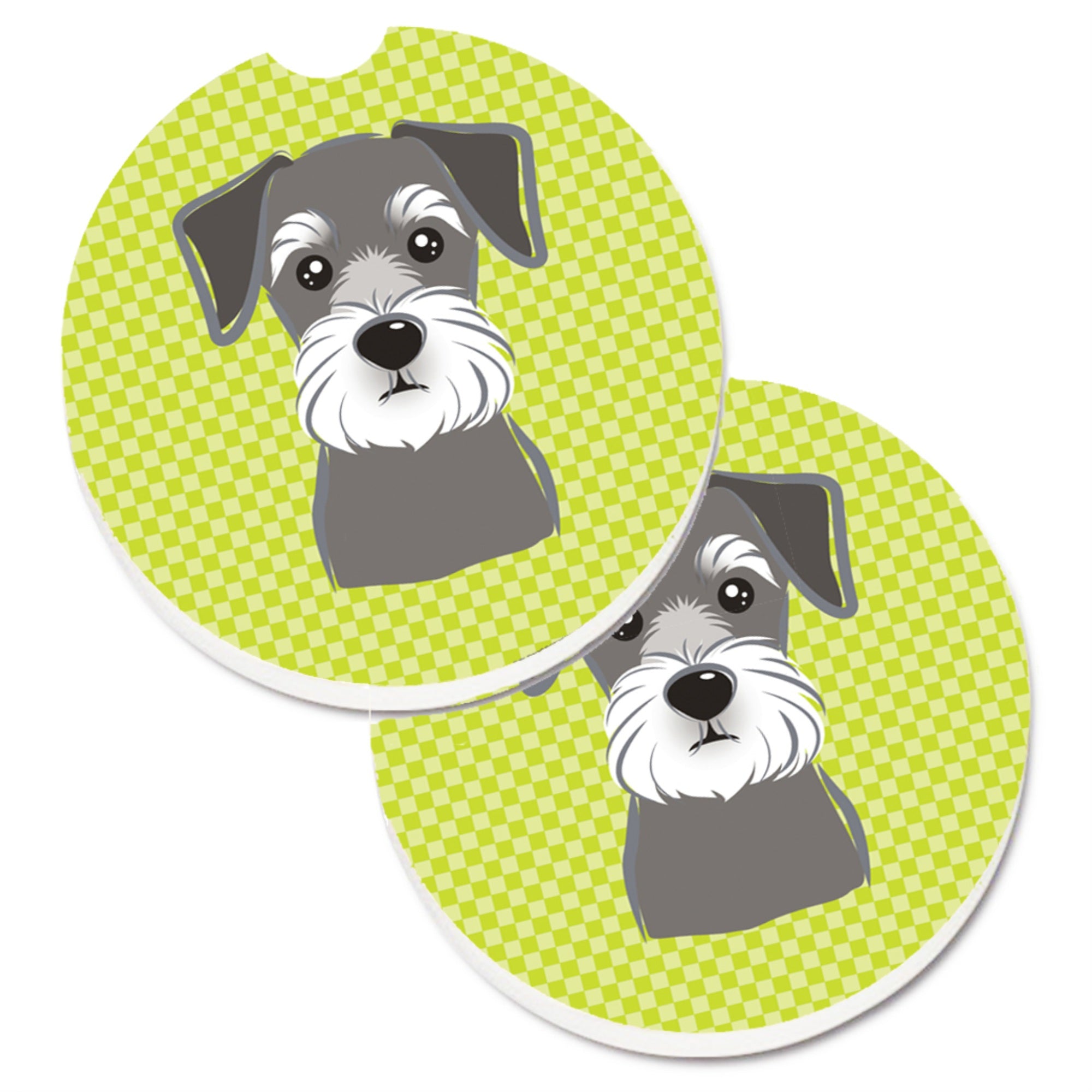'Caroline'S Treasures Checkerboard Lime Green Schnauzer Set Of 2 Cup Holder Car Coasters Bb1268Carc, 2.56, Multicolor''