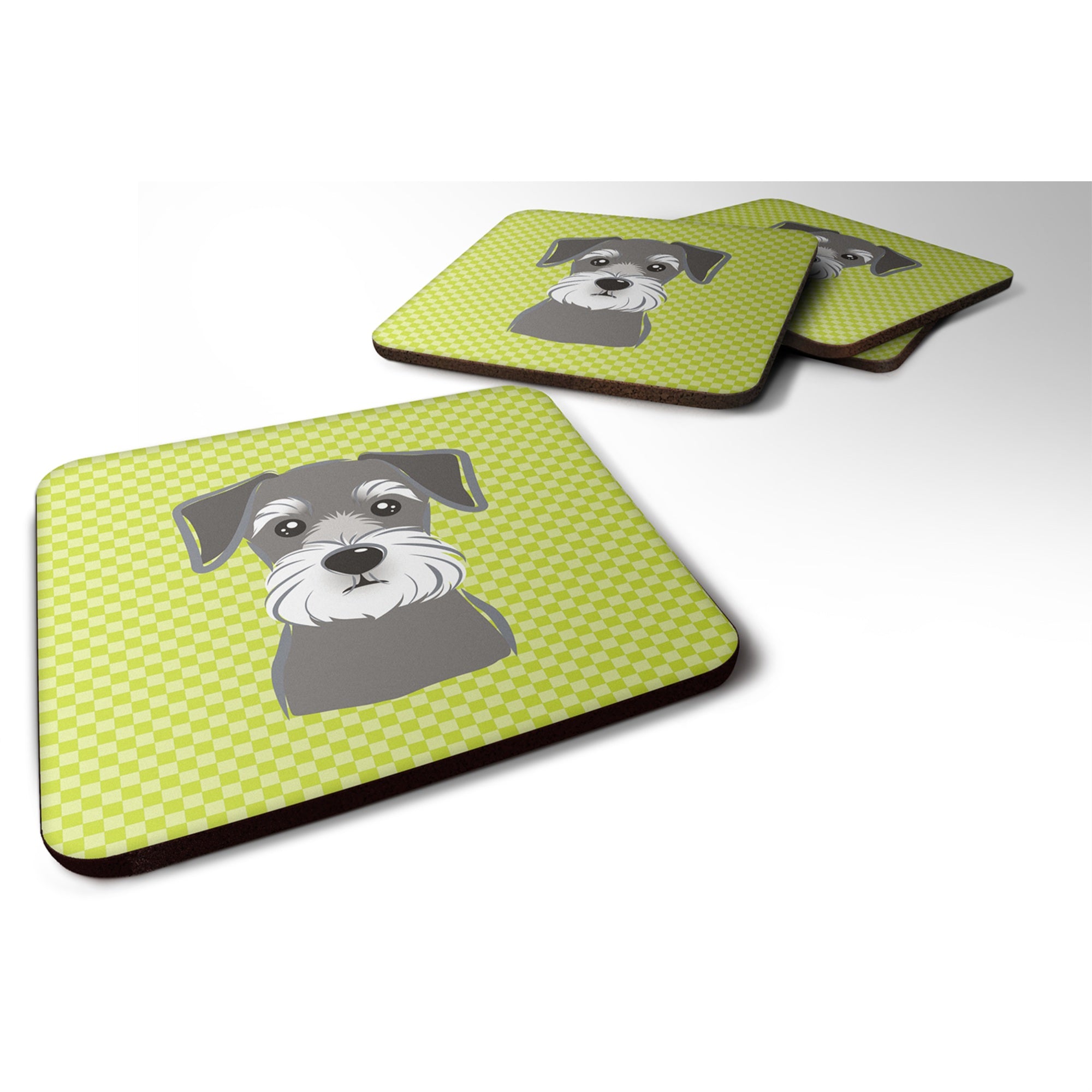 'Caroline'S Treasures Bb1268Fc Checkerboard Lime Green Schnauzer Foam Coaster (Set Of 4), 3.5'''' H X 3.5'''' W, Multicolor''