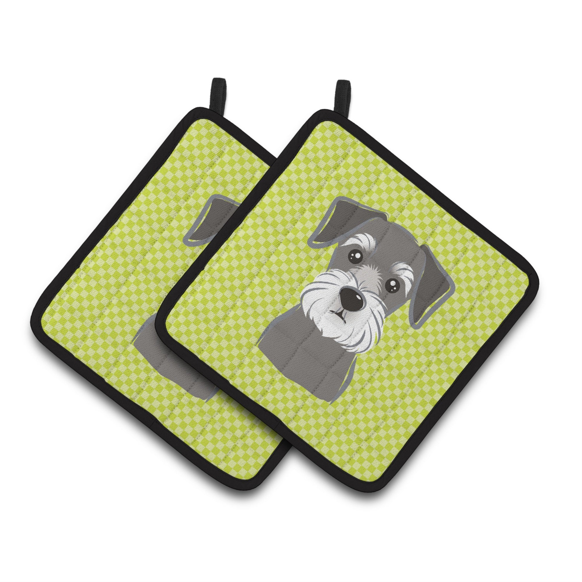 'Caroline'S Treasures Checkerboard Lime Green Schnauzer Pair Of Pot Holders Bb1268Pthd, 7.5Hx7.5W, Multicolor''
