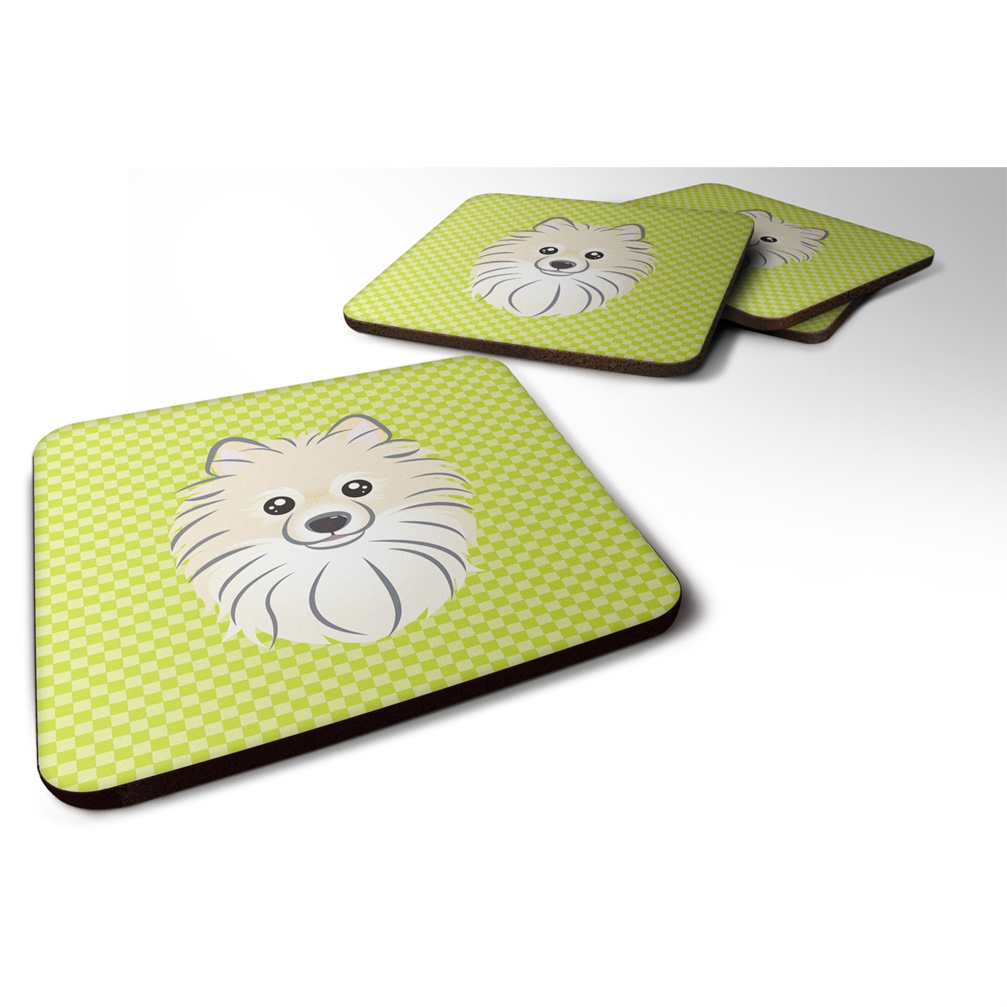 'Caroline'S Treasures Bb1269Fc Checkerboard Lime Green Pomeranian Foam Coaster (Set Of 4), 3.5'''' H X 3.5'''' W, Multicolor''