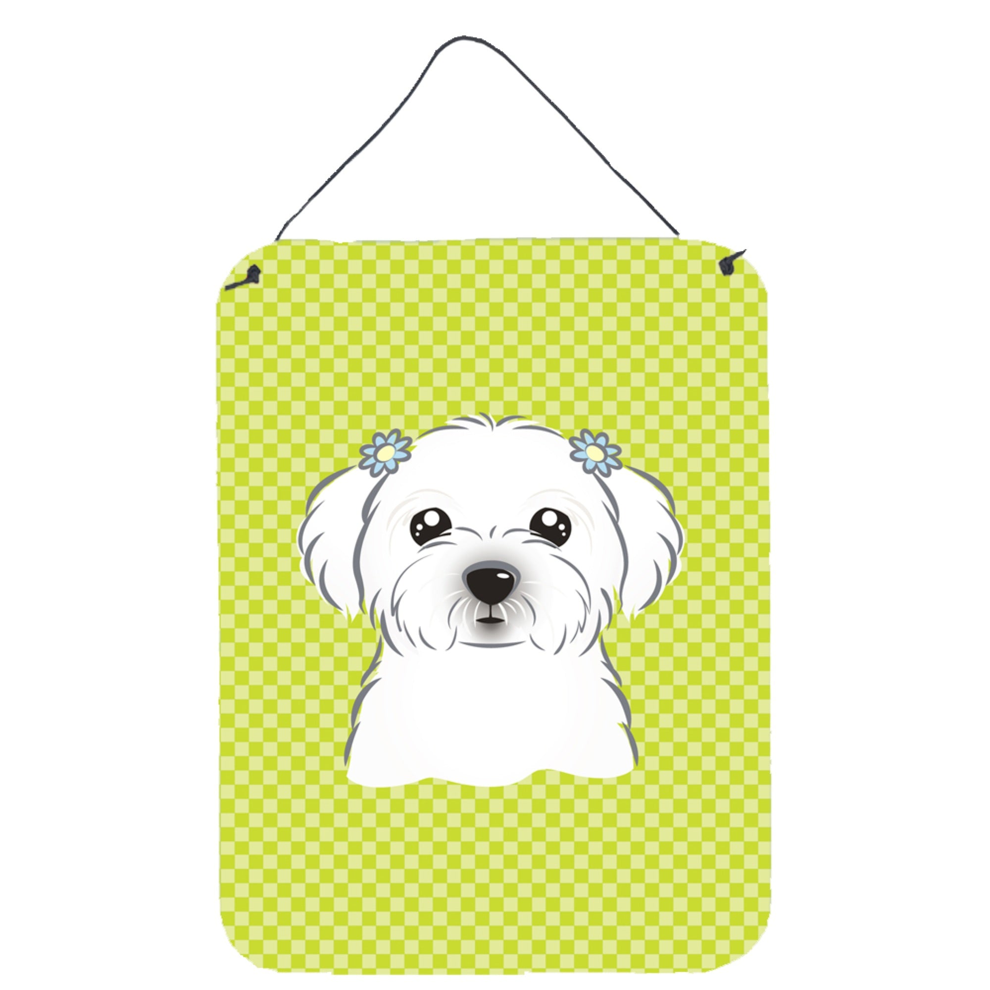 'Caroline'S Treasures Checkerboard Lime Green Maltese Wall Or Door Hanging Prints, 16'''' X 12''''''