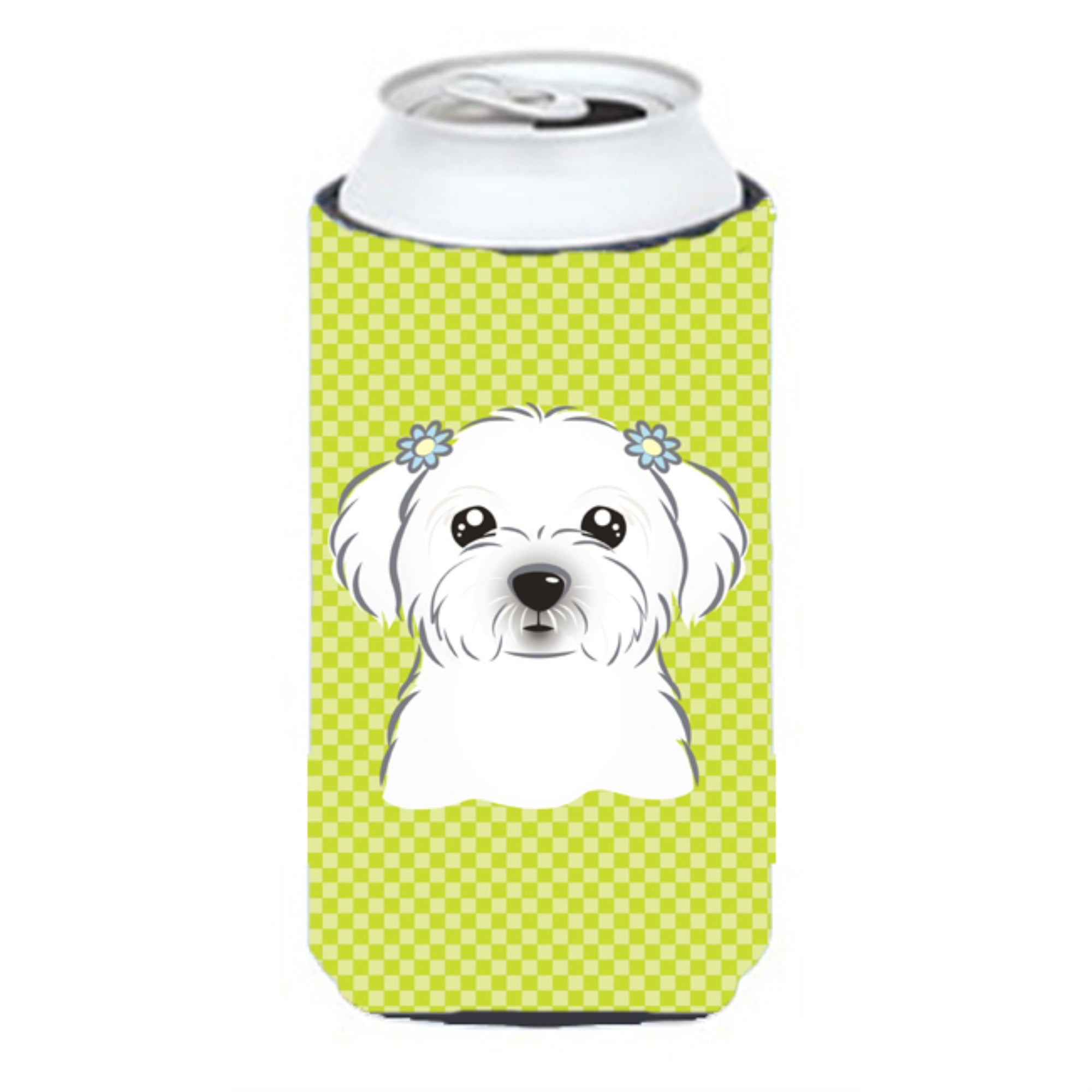 Checkerboard Lime Green Maltese Tall Boy Beverage Insulator Hugger Bb1270Tbc