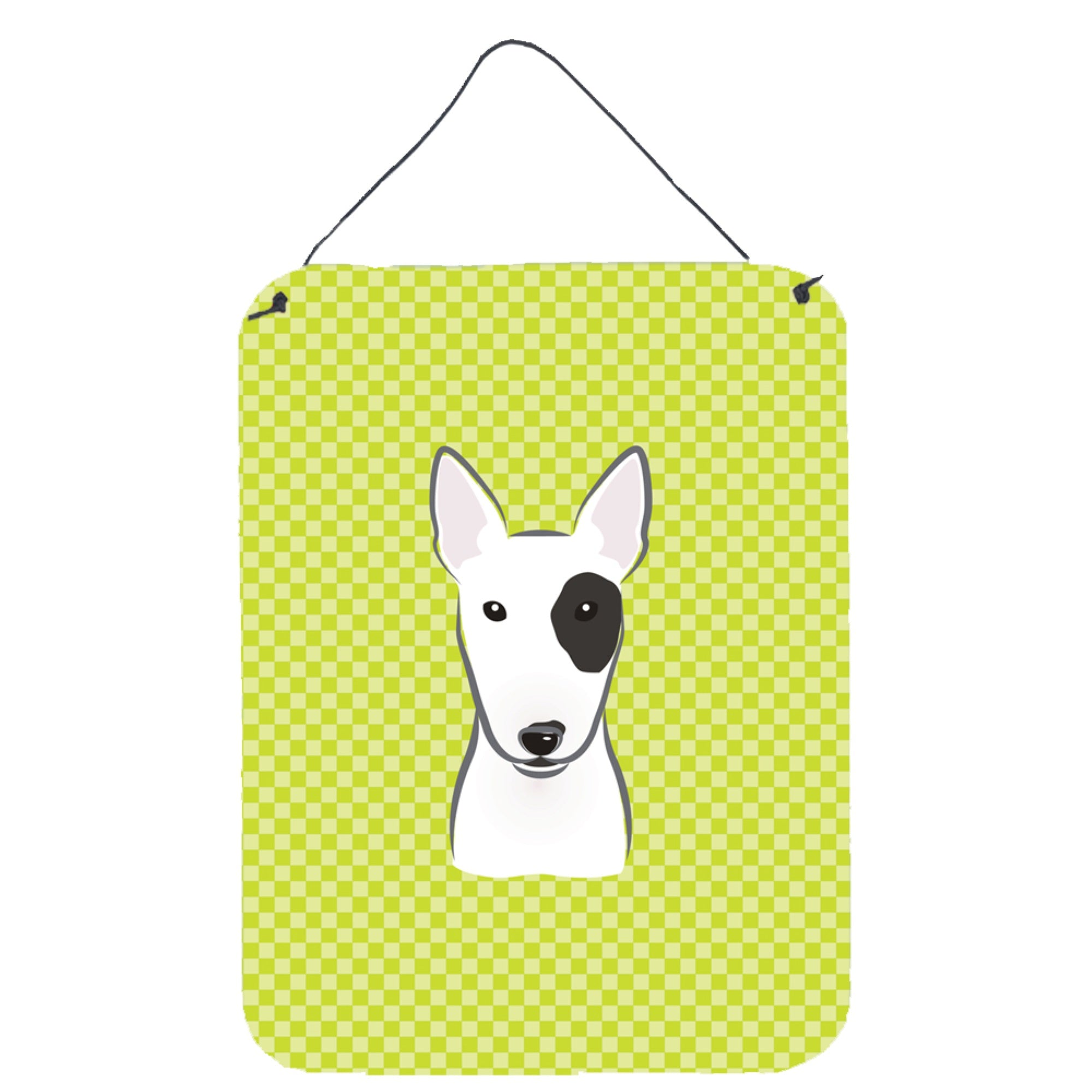 'Caroline'S Treasures Checkerboard Lime Green Bull Terrier Wall Or Door Hanging Prints, 16'''' X 12''''''
