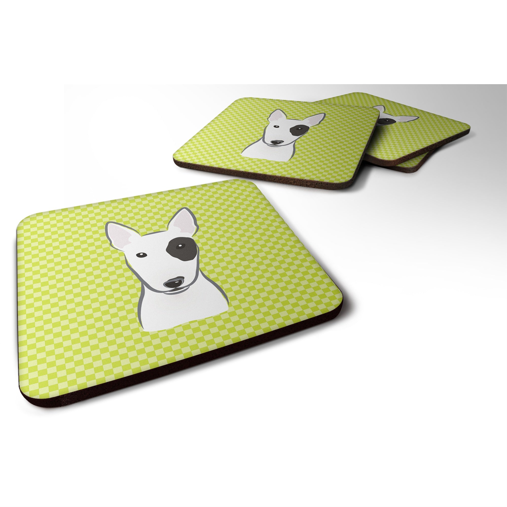 'Caroline'S Treasures Bb1271Fc Checkerboard Lime Green Bull Terrier Foam Coaster (Set Of 4), 3.5'''' H X 3.5'''' W, Multicolor'