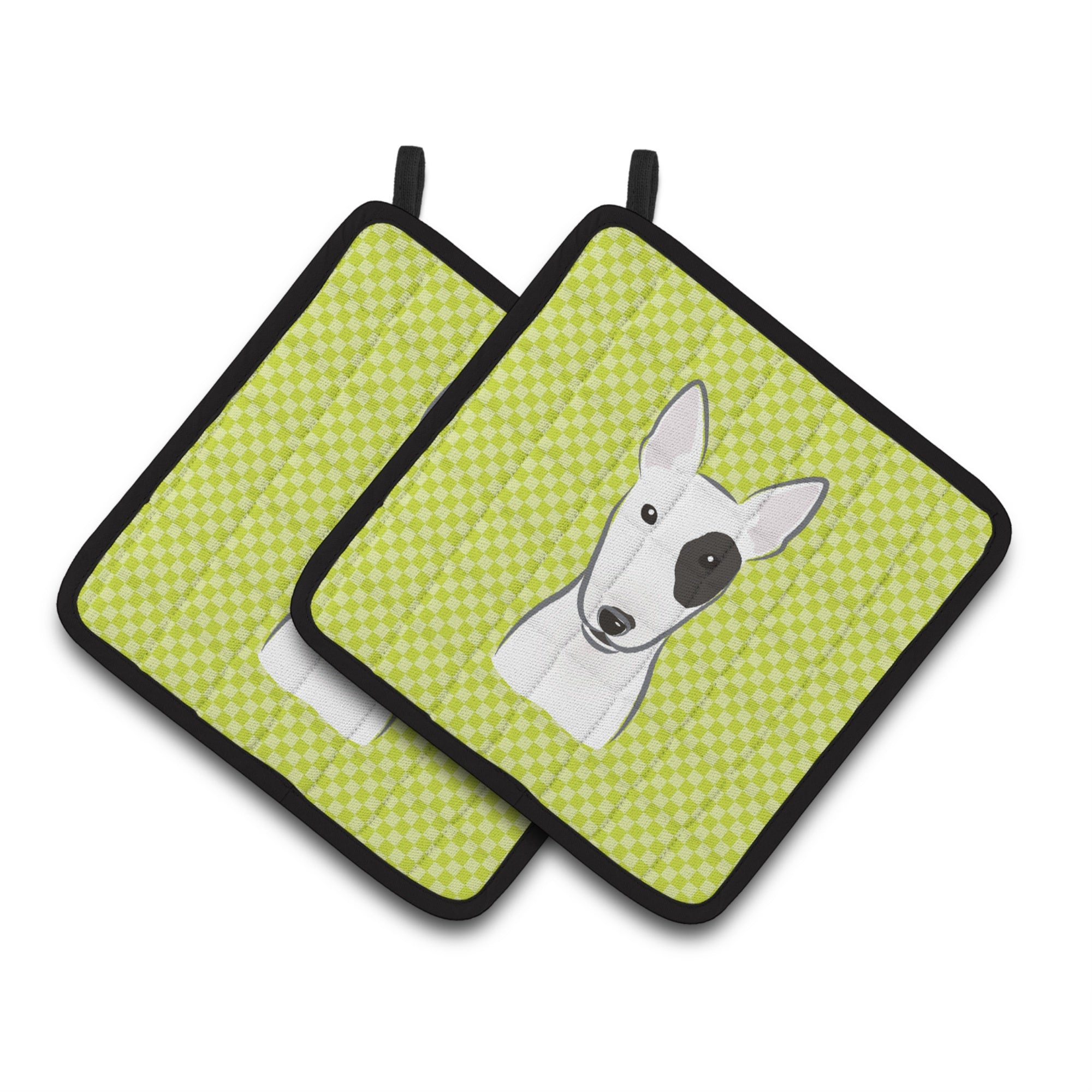 'Caroline'S Treasures Checkerboard Lime Green Bull Terrier Pair Of Pot Holders Bb1271Pthd, 7.5Hx7.5W, Multicolor''