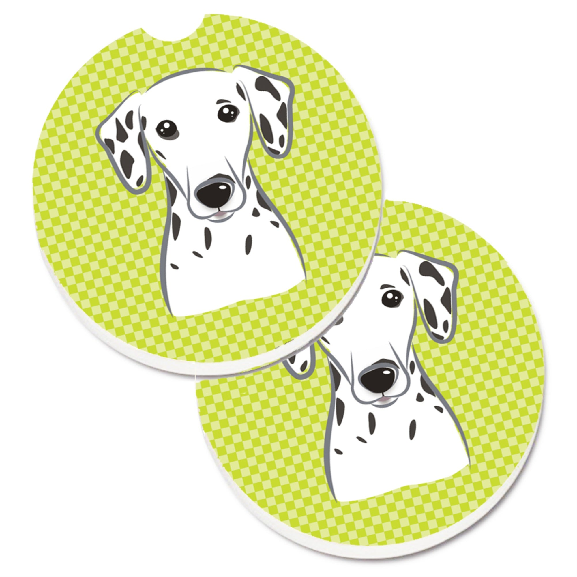 'Caroline'S Treasures Checkerboard Lime Green Dalmatian Set Of 2 Cup Holder Car Coasters Bb1272Carc, 2.56, Multicolor''