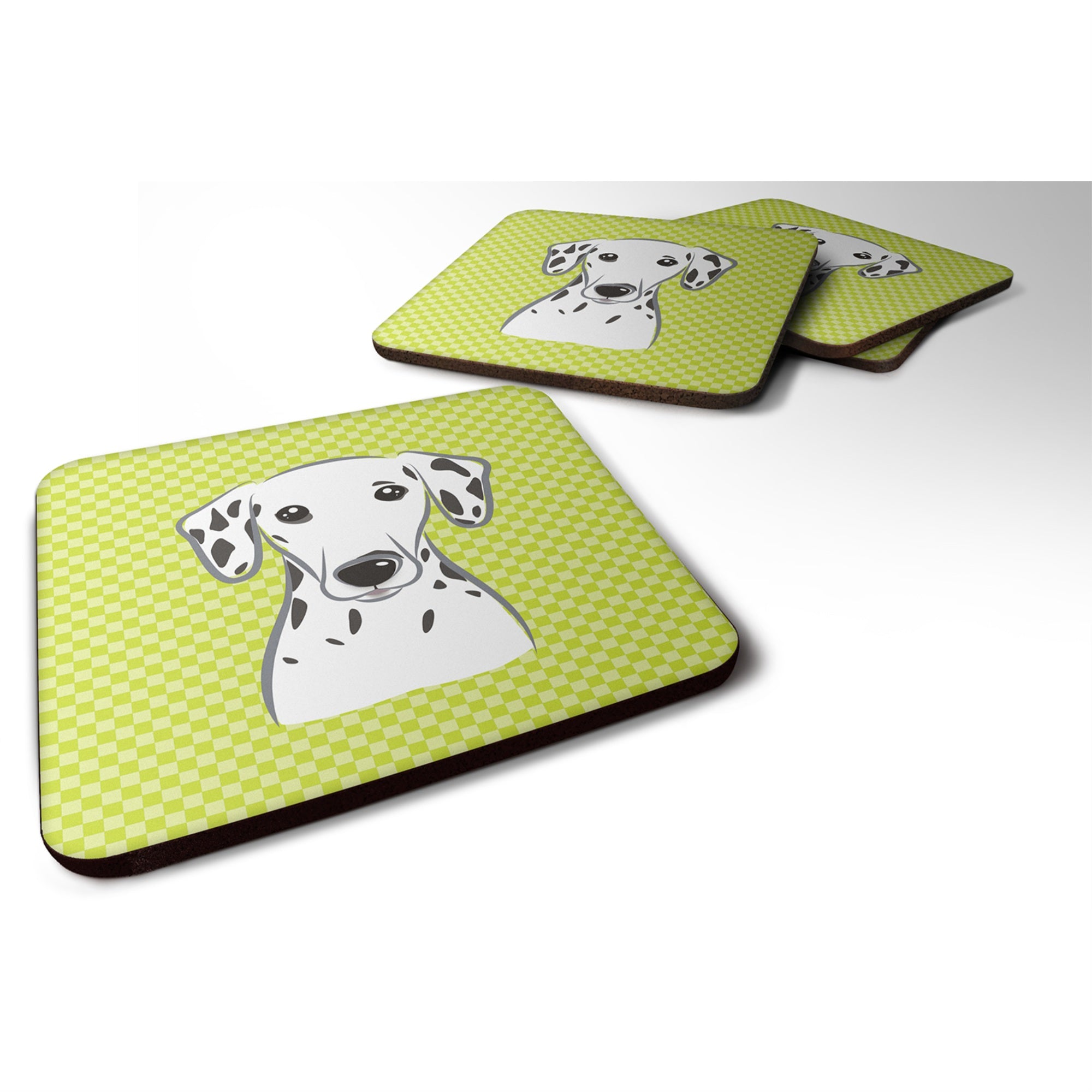 'Caroline'S Treasures Bb1272Fc Checkerboard Lime Green Dalmatian Foam Coaster (Set Of 4), 3.5'''' H X 3.5'''' W, Multicolor''