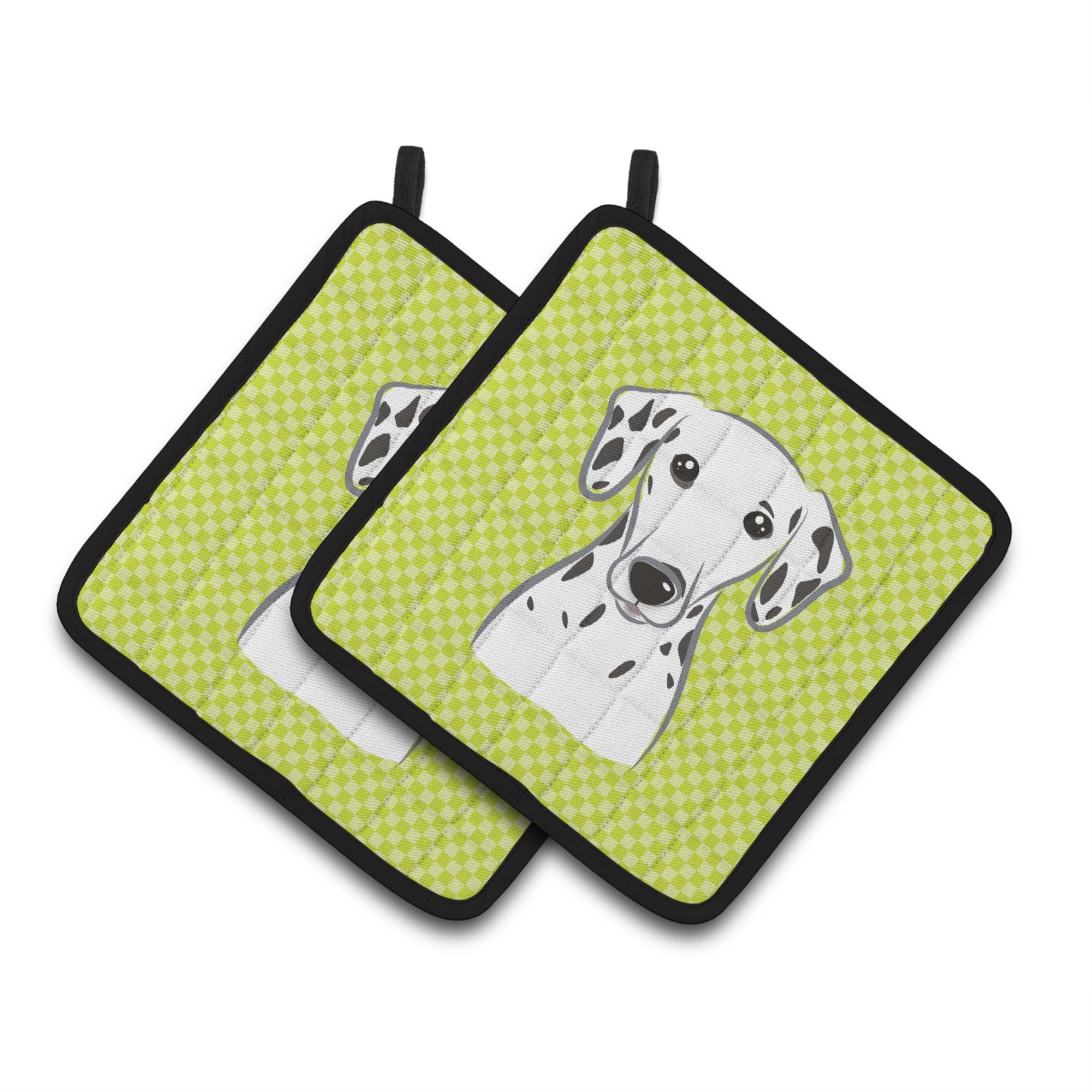 'Caroline'S Treasures Checkerboard Lime Green Dalmatian Pair Of Pot Holders Bb1272Pthd, 7.5Hx7.5W, Multicolor''