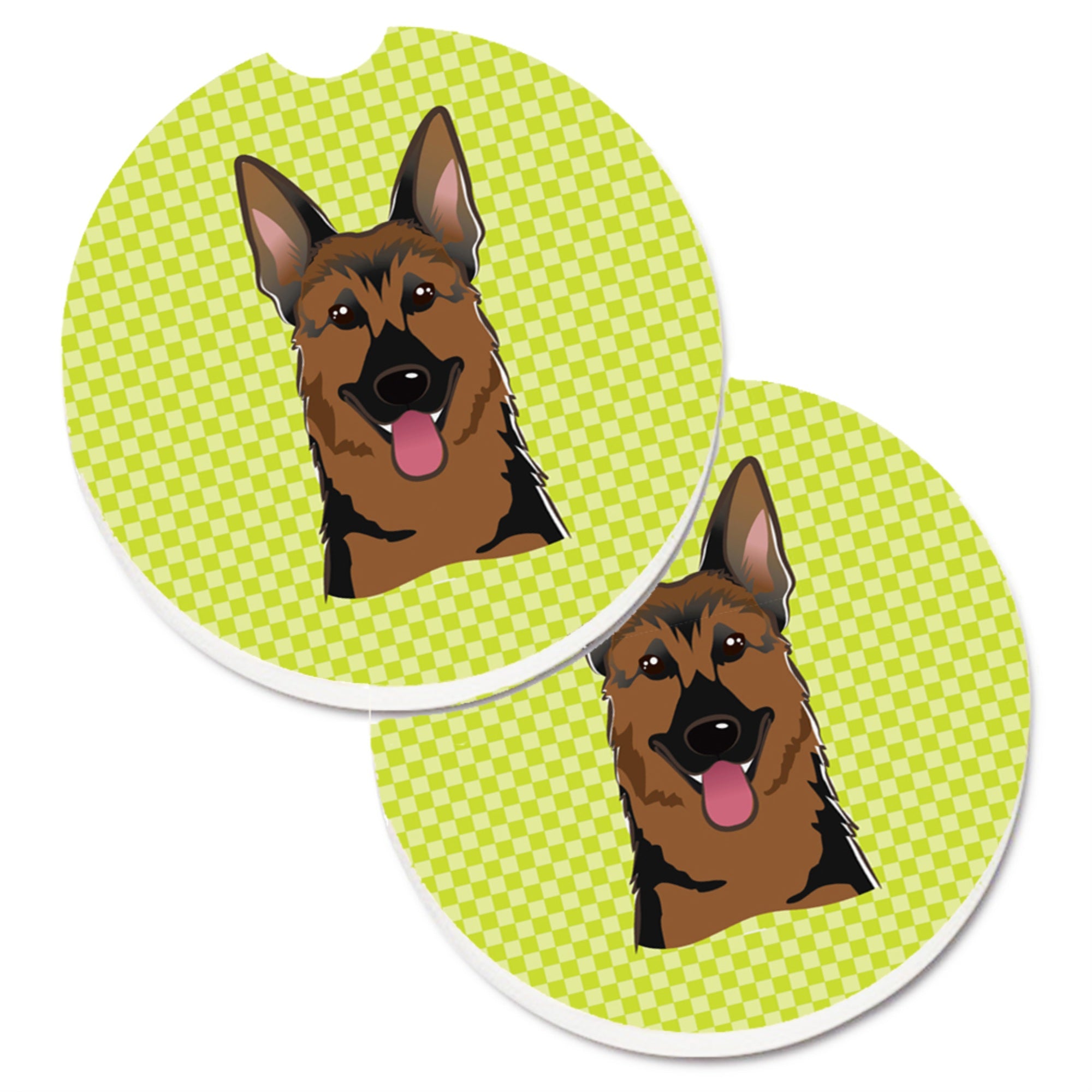 'Caroline'S Treasures Checkerboard Lime Green German Shepherd Set Of 2 Cup Holder Car Coasters Bb1273Carc, 2.56, Multicolor''