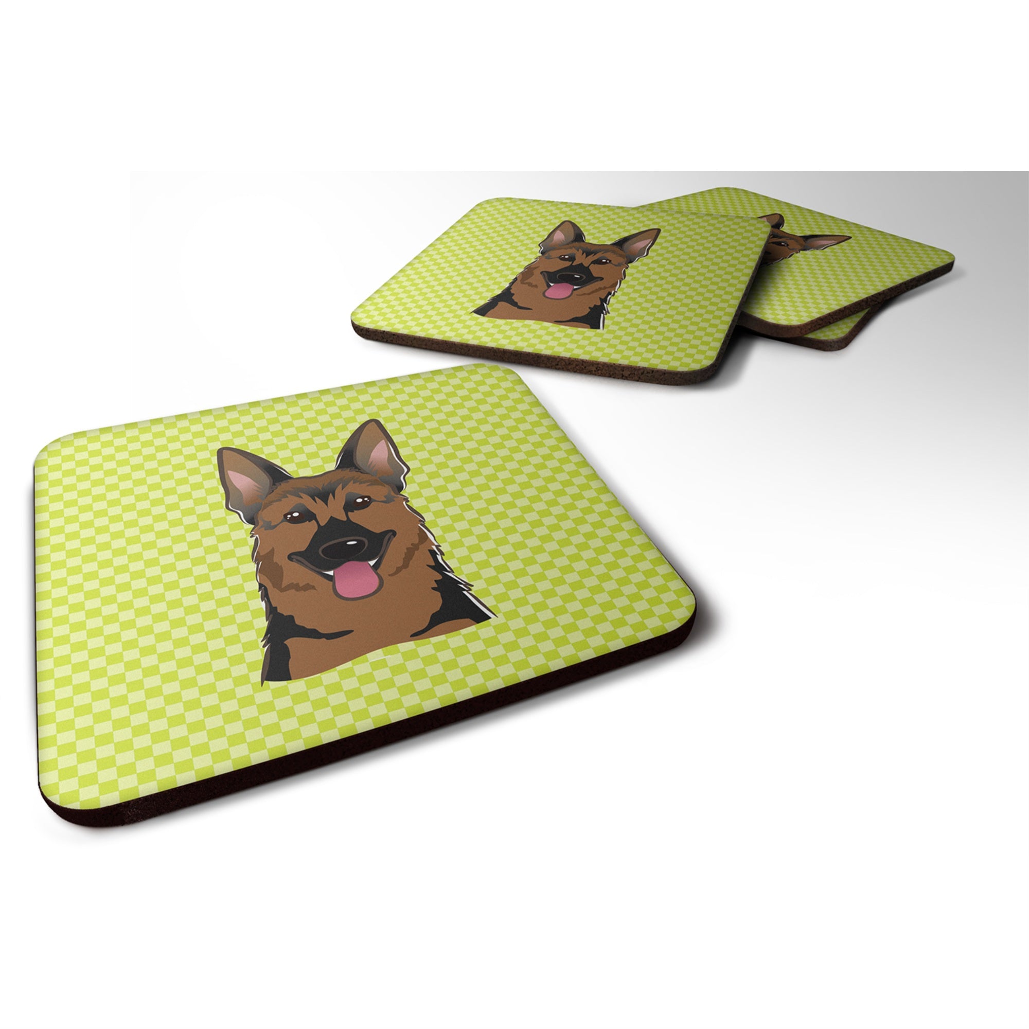 'Caroline'S Treasures Bb1273Fc Checkerboard Lime Green German Shepherd Foam Coaster (Set Of 4), 3.5'''' H X 3.5'''' W, Multicol