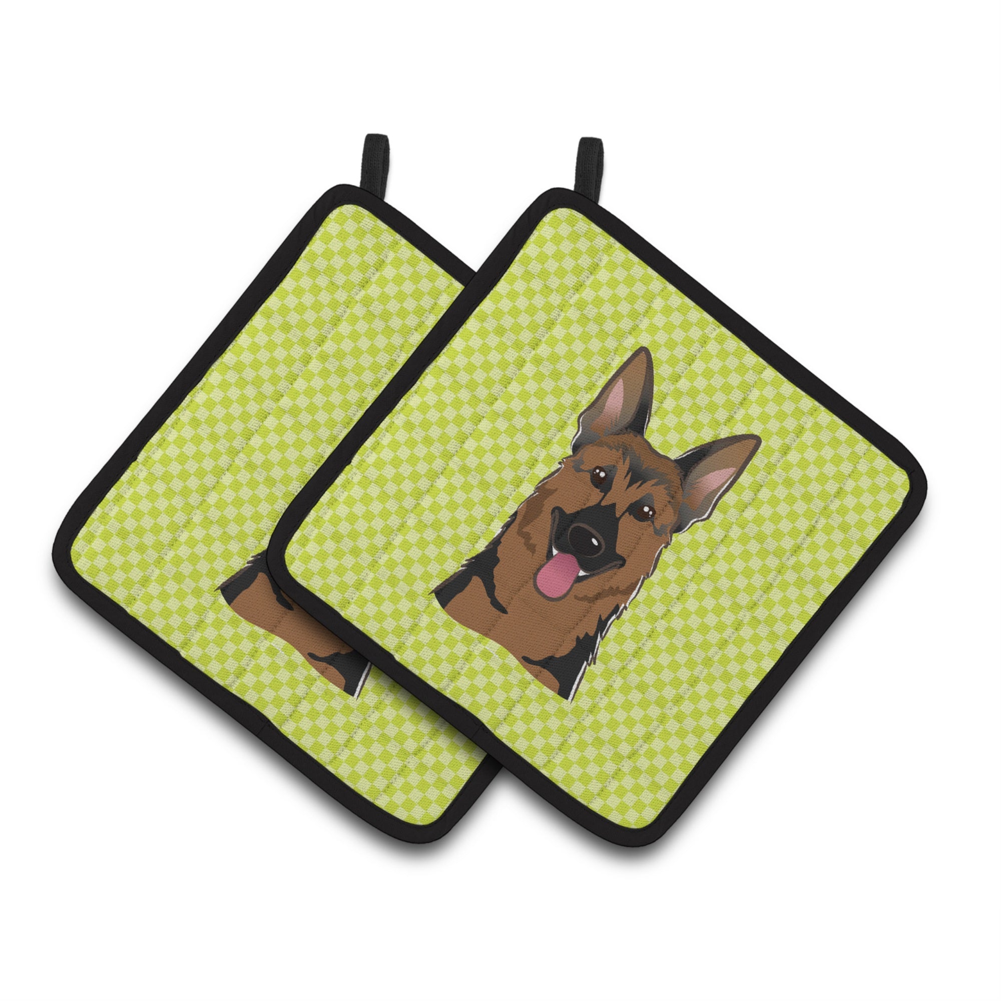'Caroline'S Treasures Checkerboard Lime Green German Shepherd Pair Of Pot Holders Bb1273Pthd, 7.5Hx7.5W, Multicolor''