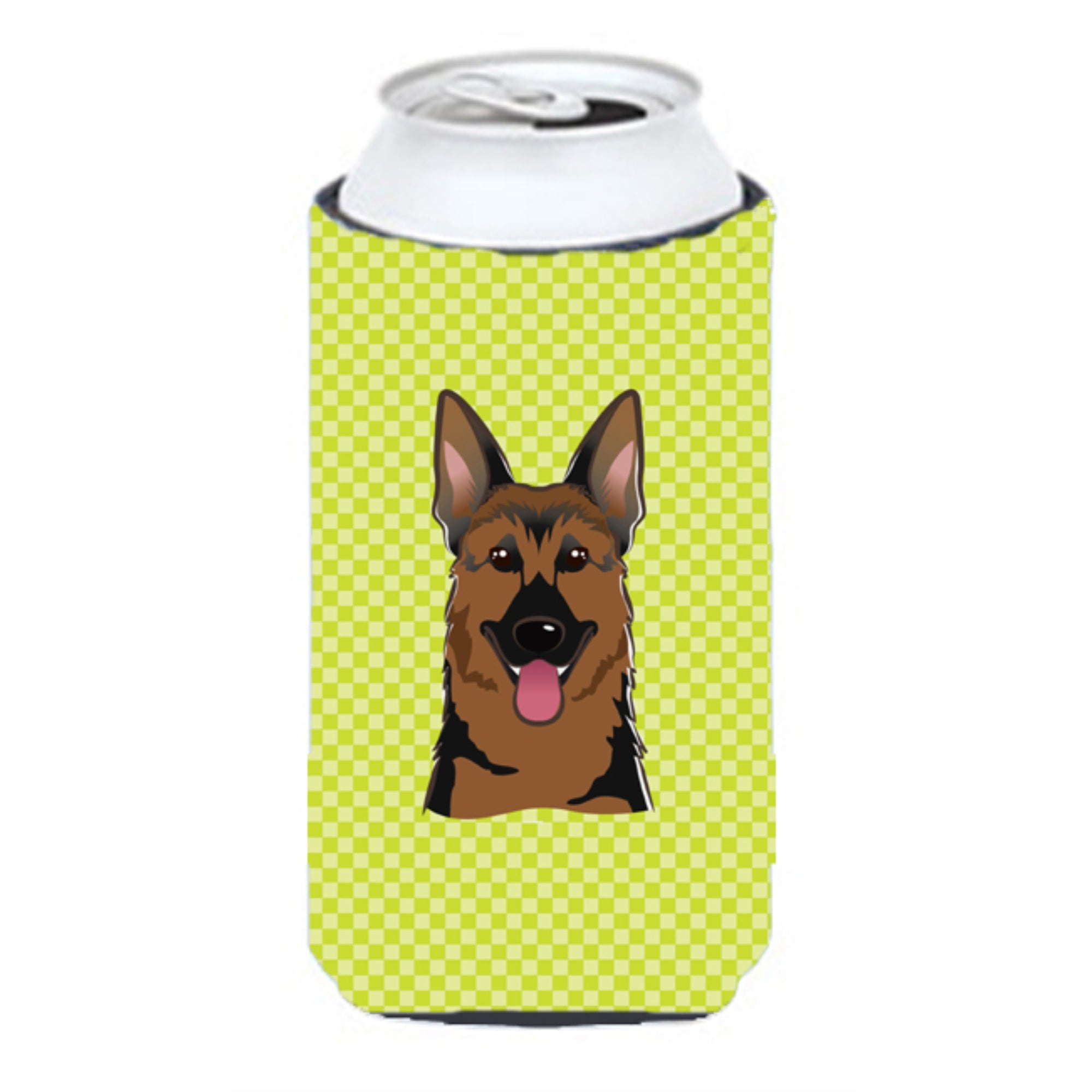 Checkerboard Lime Green German Shepherd Tall Boy Beverage Insulator Hugger Bb1273Tbc