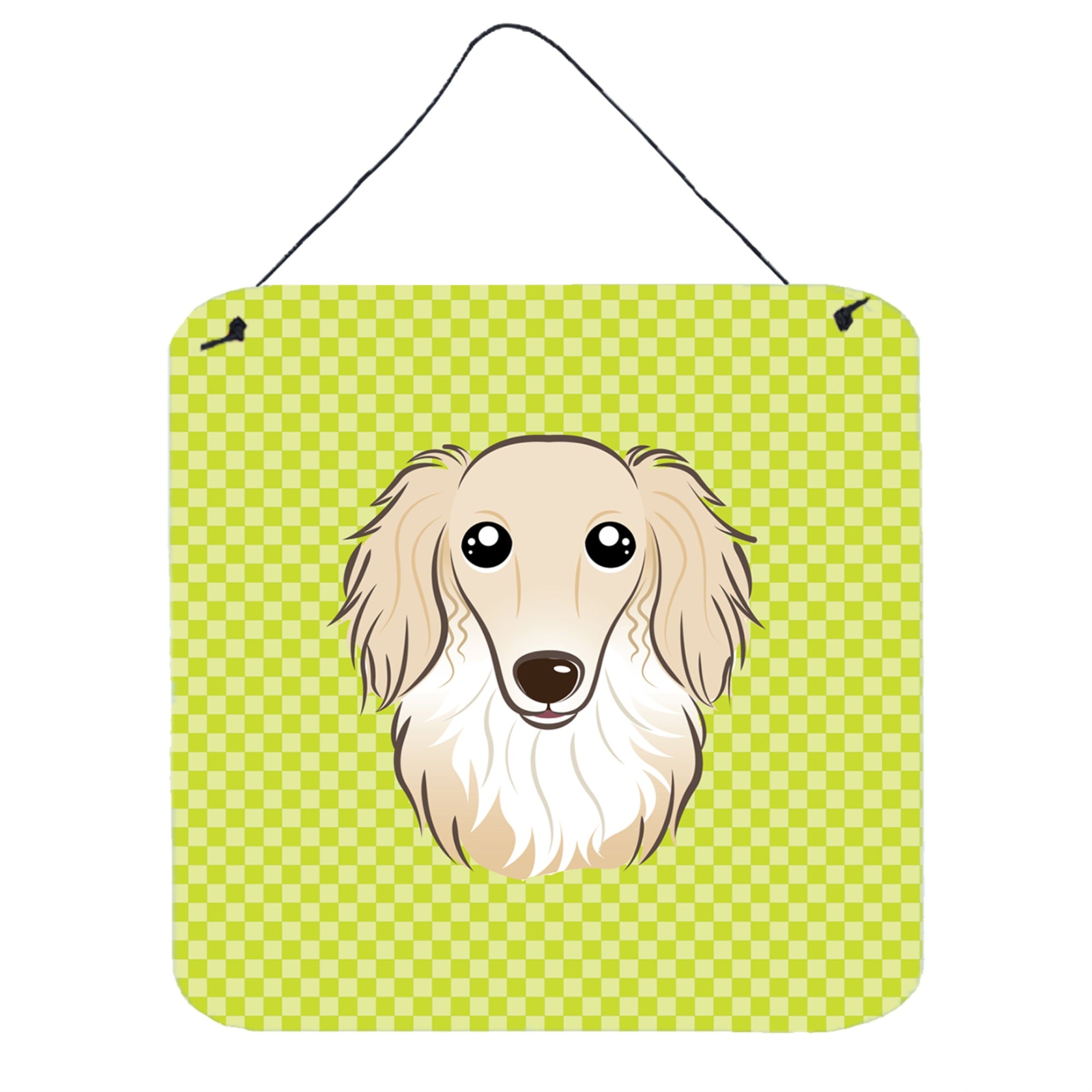 'Caroline'S Treasures Checkerboard Lime Green Longhair Creme Dachshund Wall Or Door Hanging Prints, 6 X 6''''''