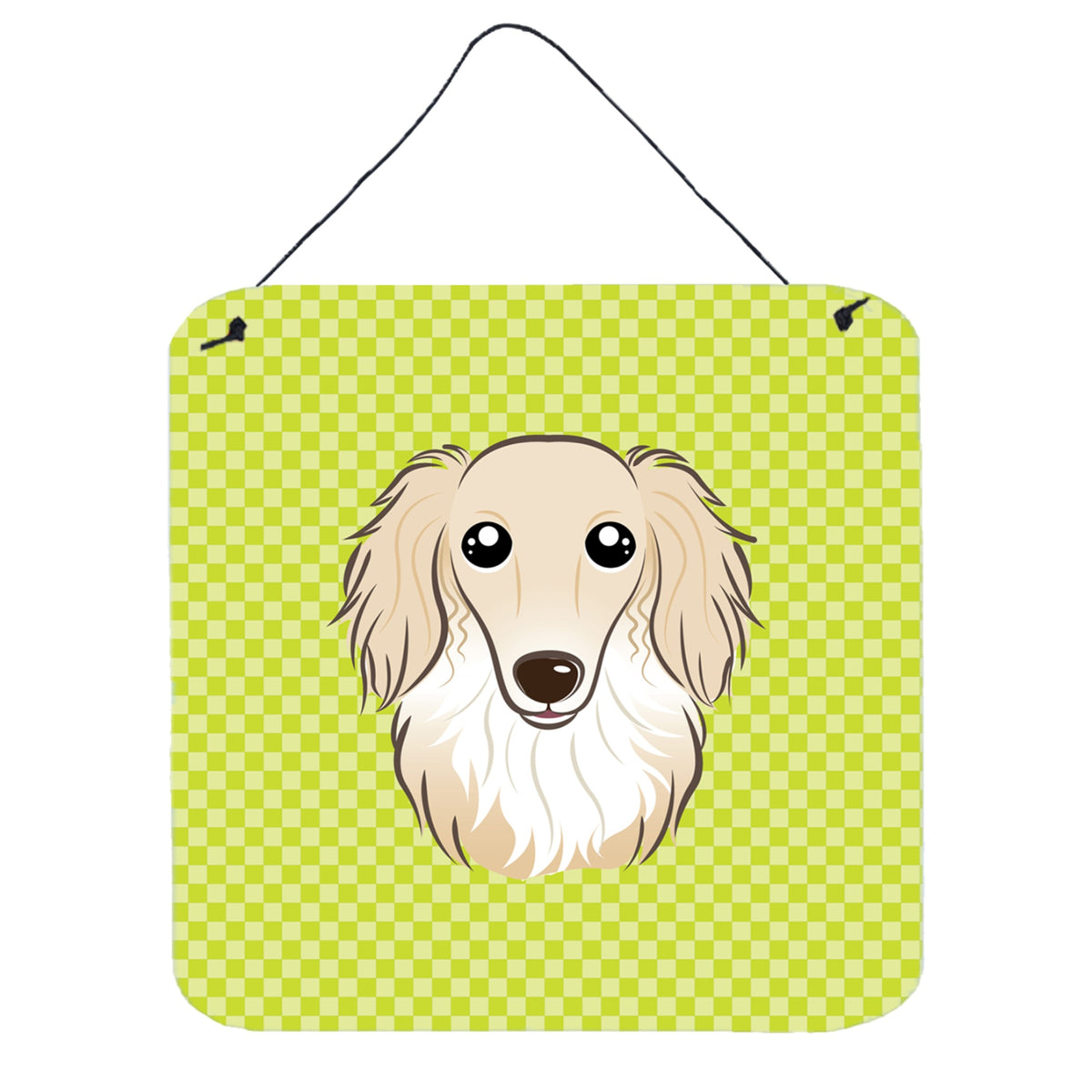 'Caroline'S Treasures Checkerboard Lime Green Longhair Creme Dachshund Wall Or Door Hanging Prints, 6 X 6''''''