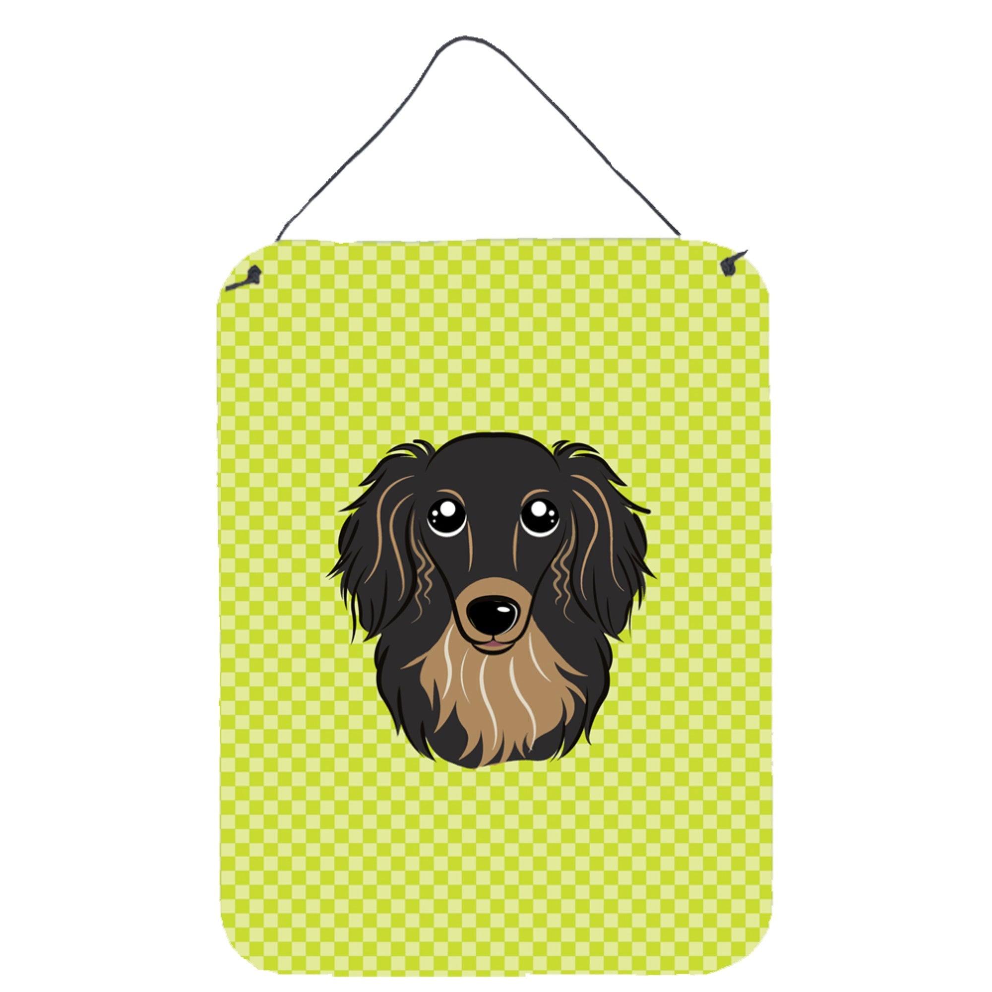 'Caroline'S Treasures Checkerboard Lime Green Longhair Black Tan Dachshund Wall Door Hanging Prints, 16'''' X 12''''''