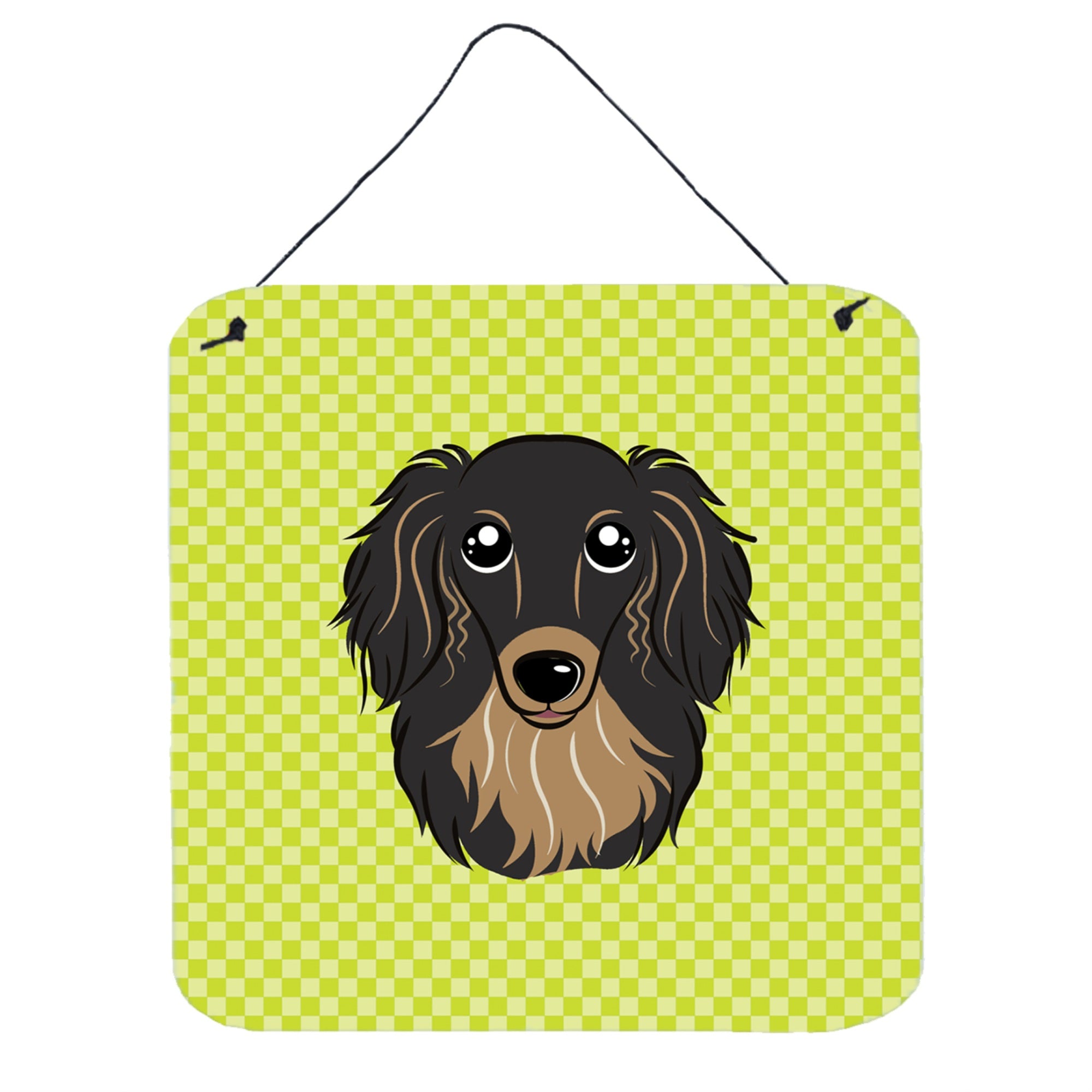 'Caroline'S Treasures Checkerboard Lime Green Longhair Black And Tan Dachshund Wall Or Door Hanging Prints, 6 X 6''''''