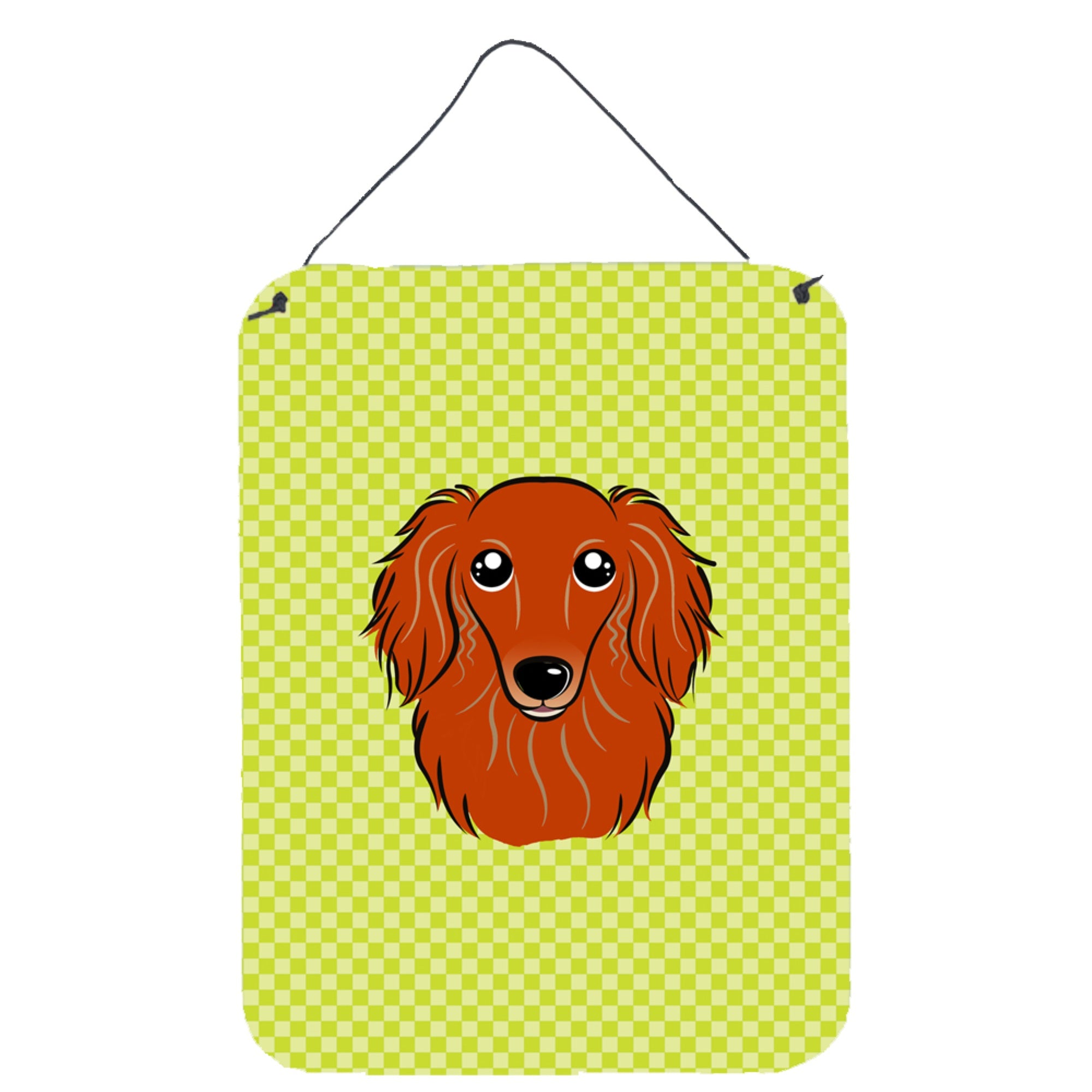 'Caroline'S Treasures Checkerboard Lime Green Longhair Red Dachshund Wall Or Door Hanging Prints, 16'''' X 12''''''