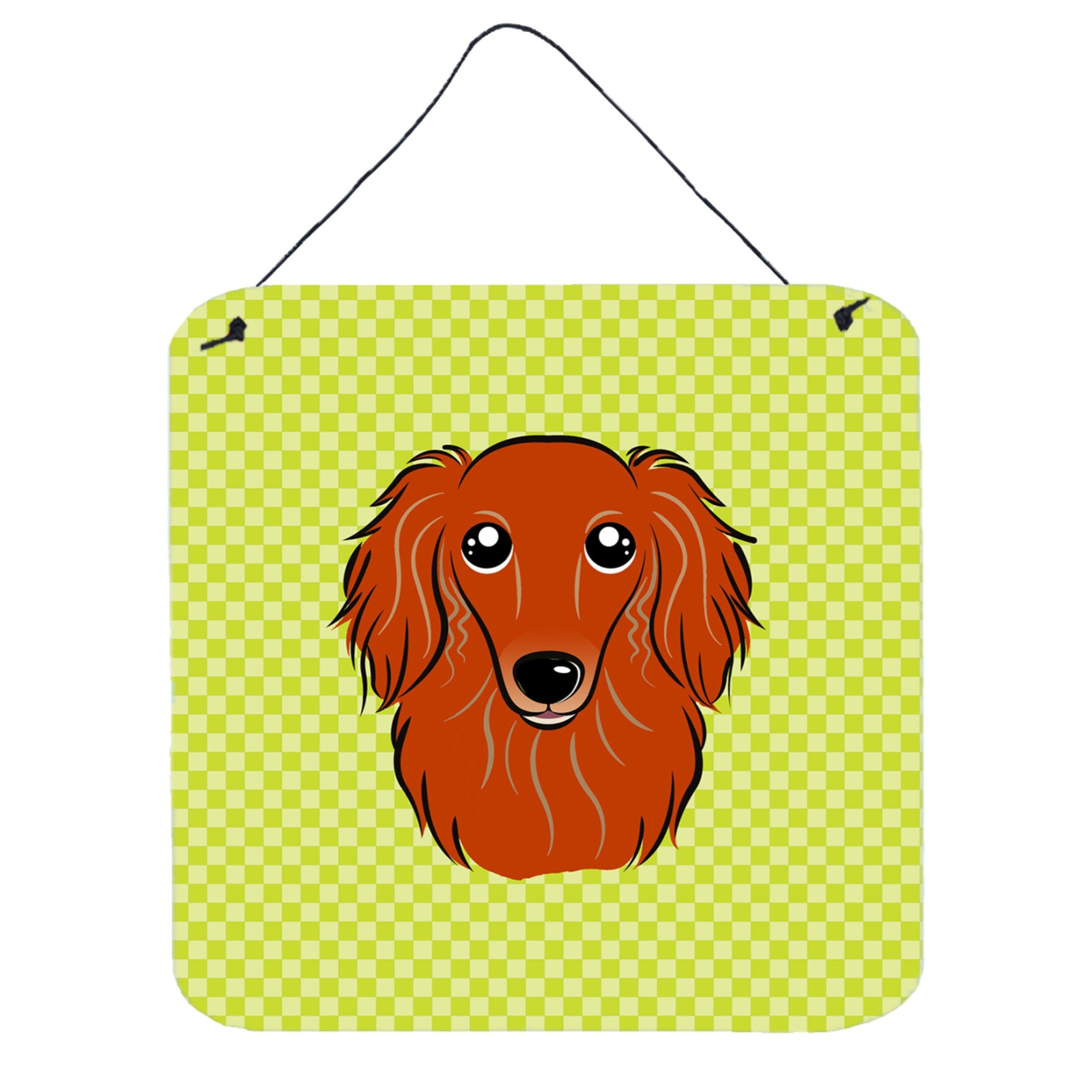 'Caroline'S Treasures Checkerboard Lime Green Longhair Red Dachshund Wall Or Door Hanging Prints, 6 X 6''''''