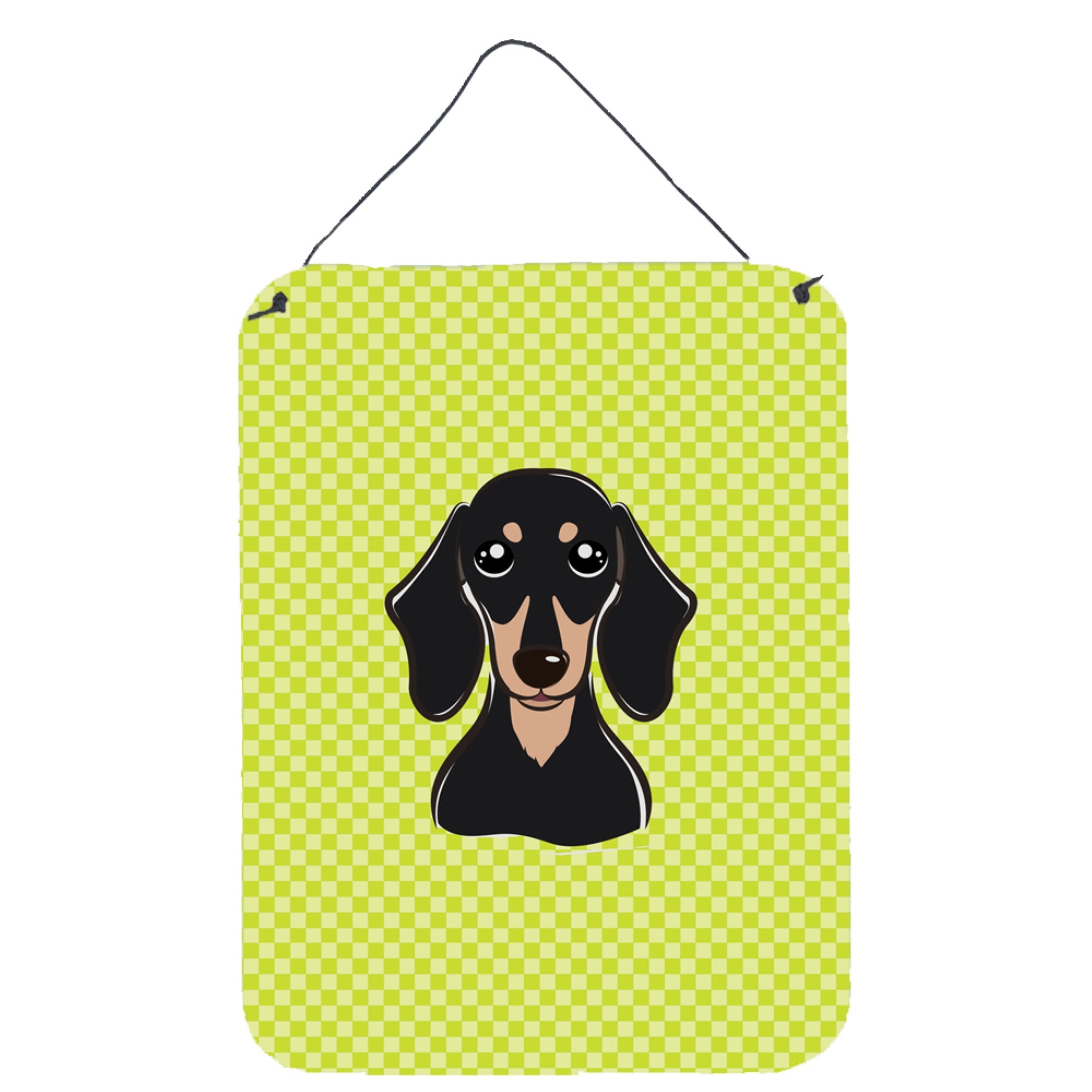 'Caroline'S Treasures Checkerboard Lime Green Smooth Black And Tan Dachshund Wall Door Hanging Prints, 16'''' X 12''''''